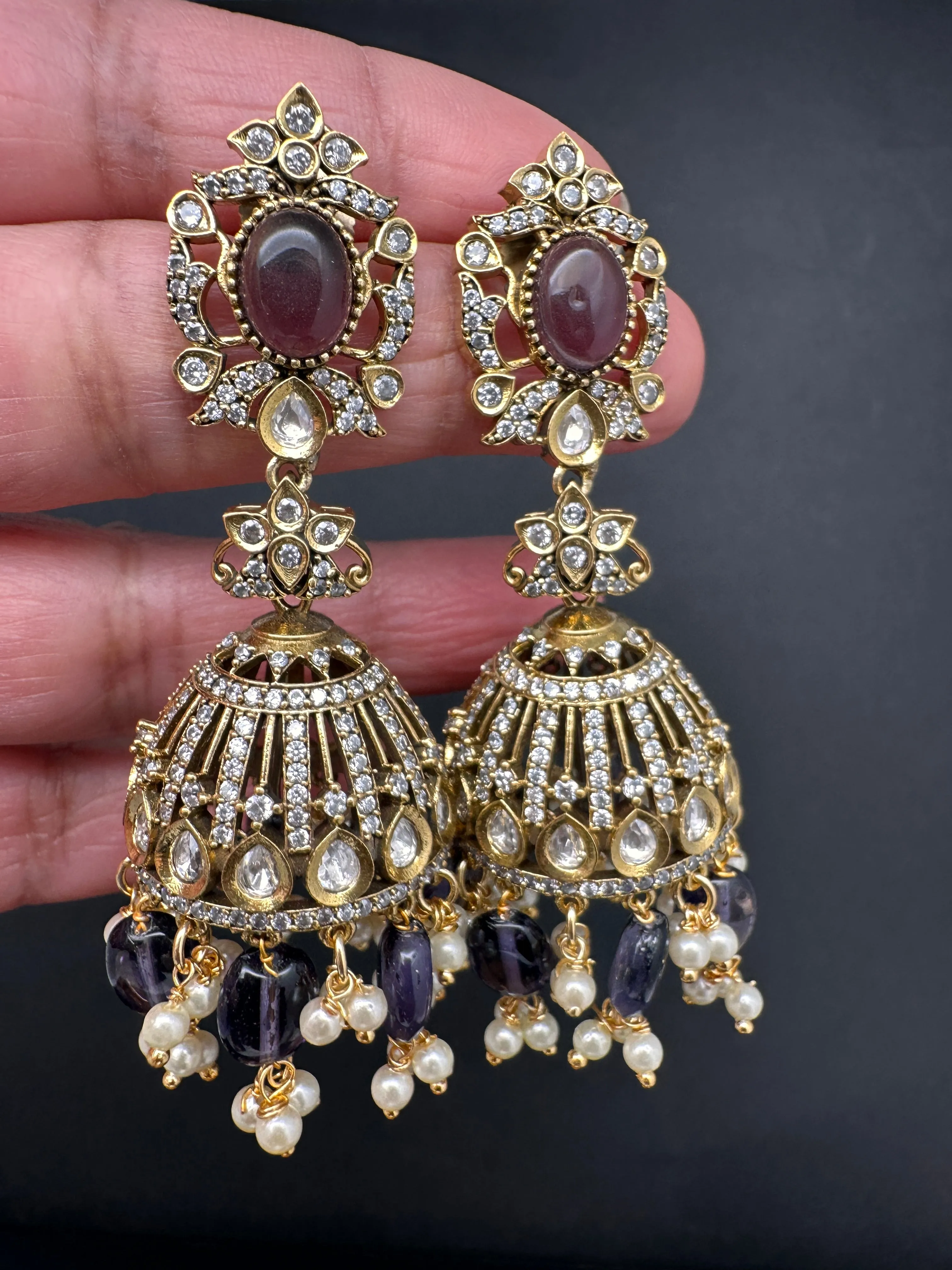 AD Color Stone Victorian Jhumkas