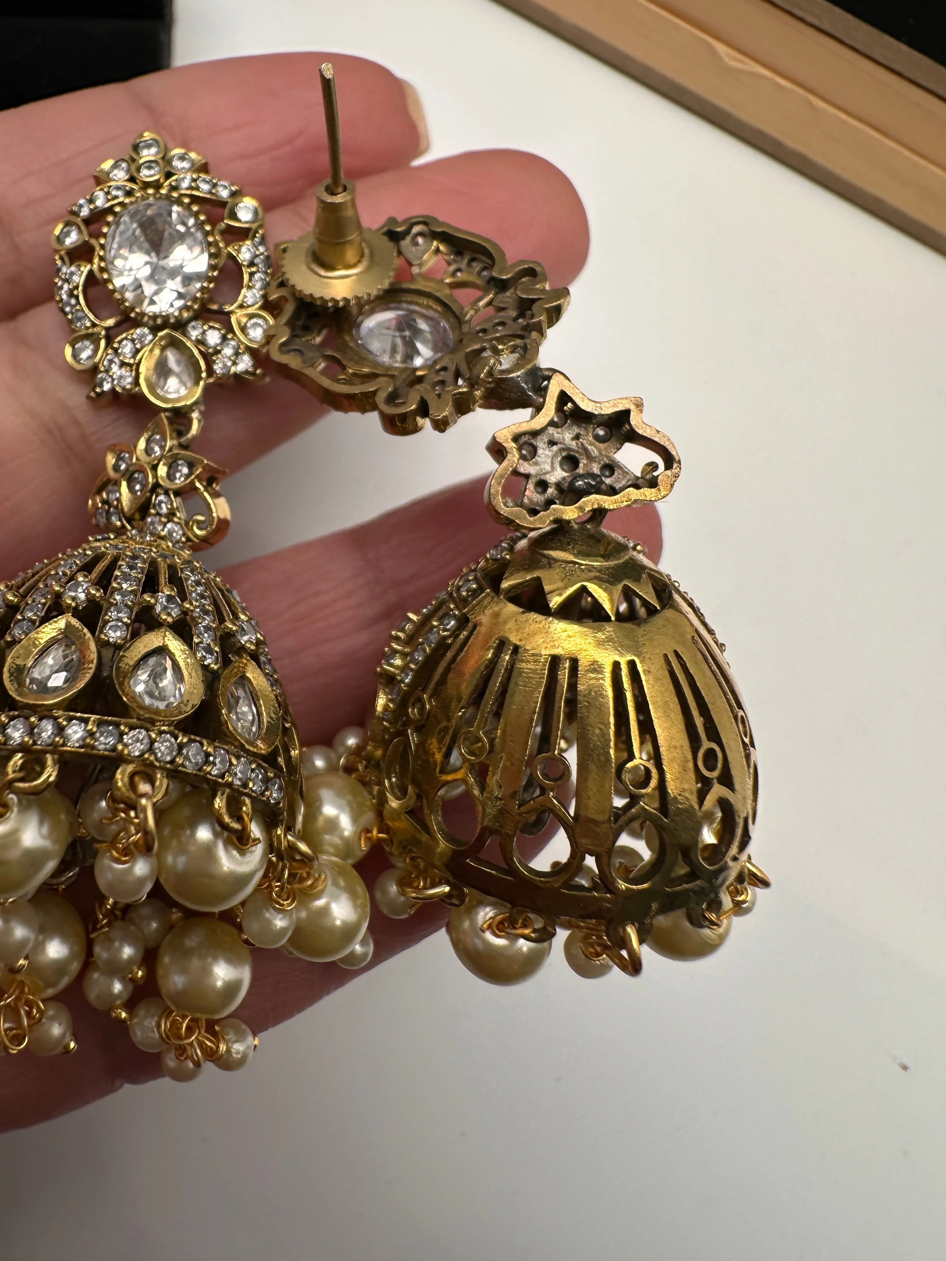 AD Color Stone Victorian Jhumkas