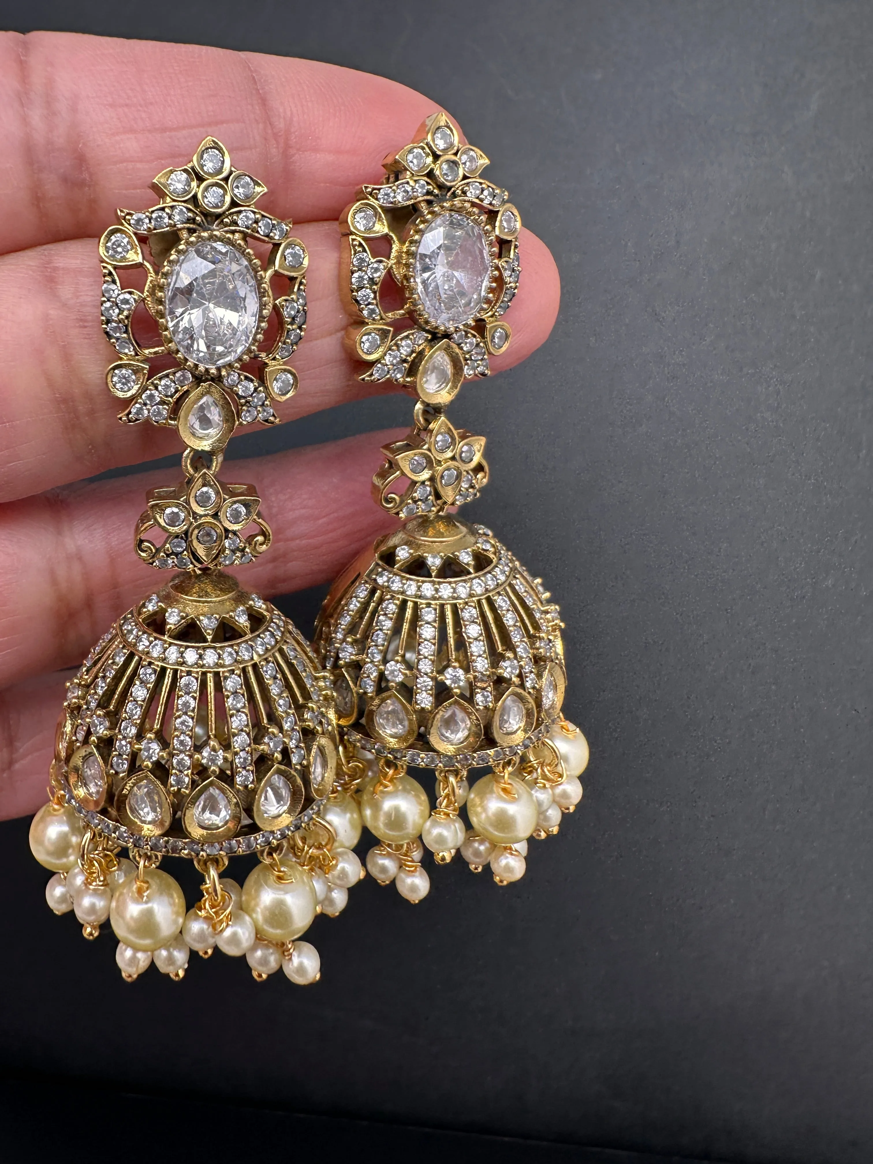 AD Color Stone Victorian Jhumkas