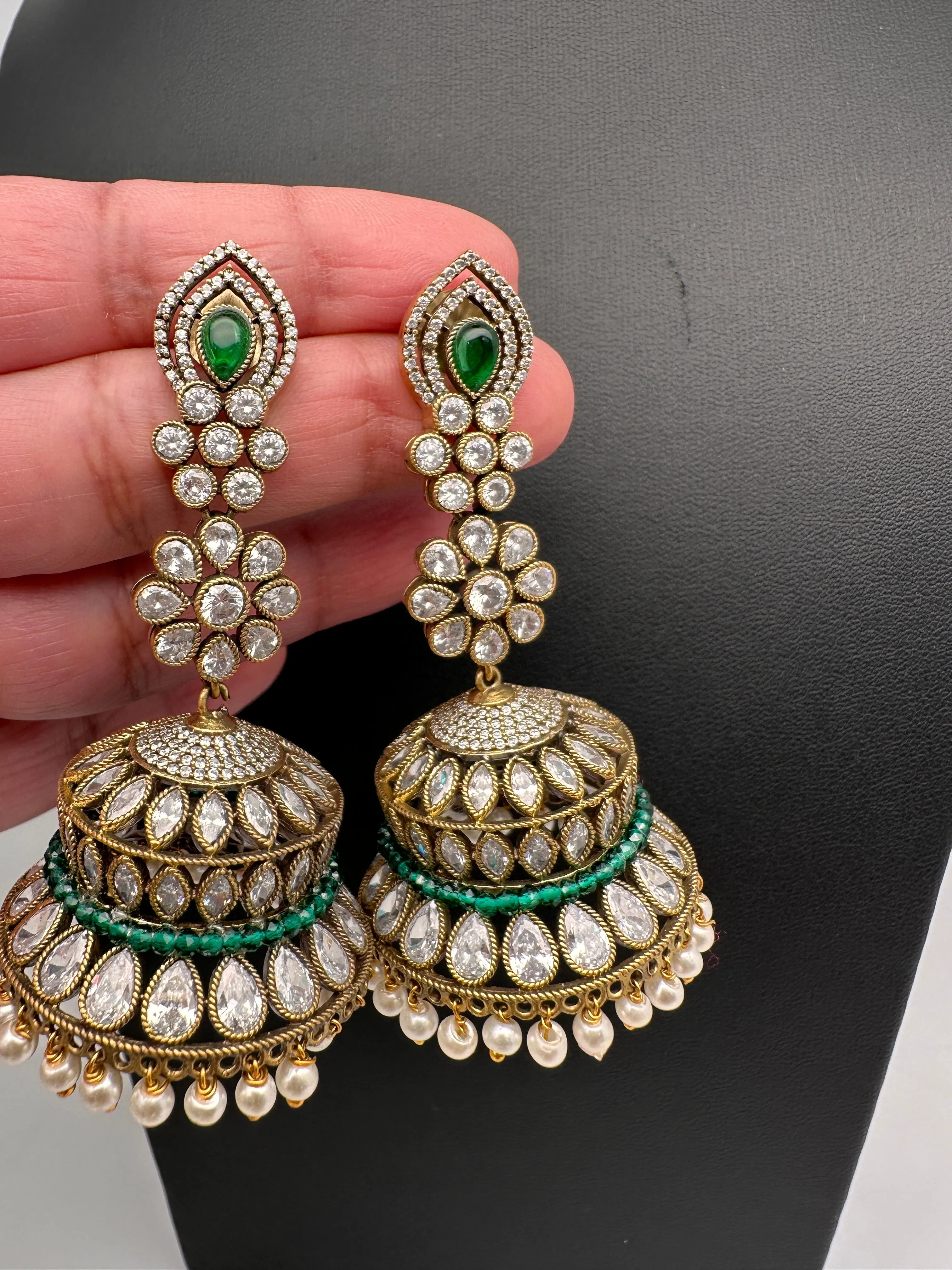 AD Color Stone Victorian Long Jhumkas