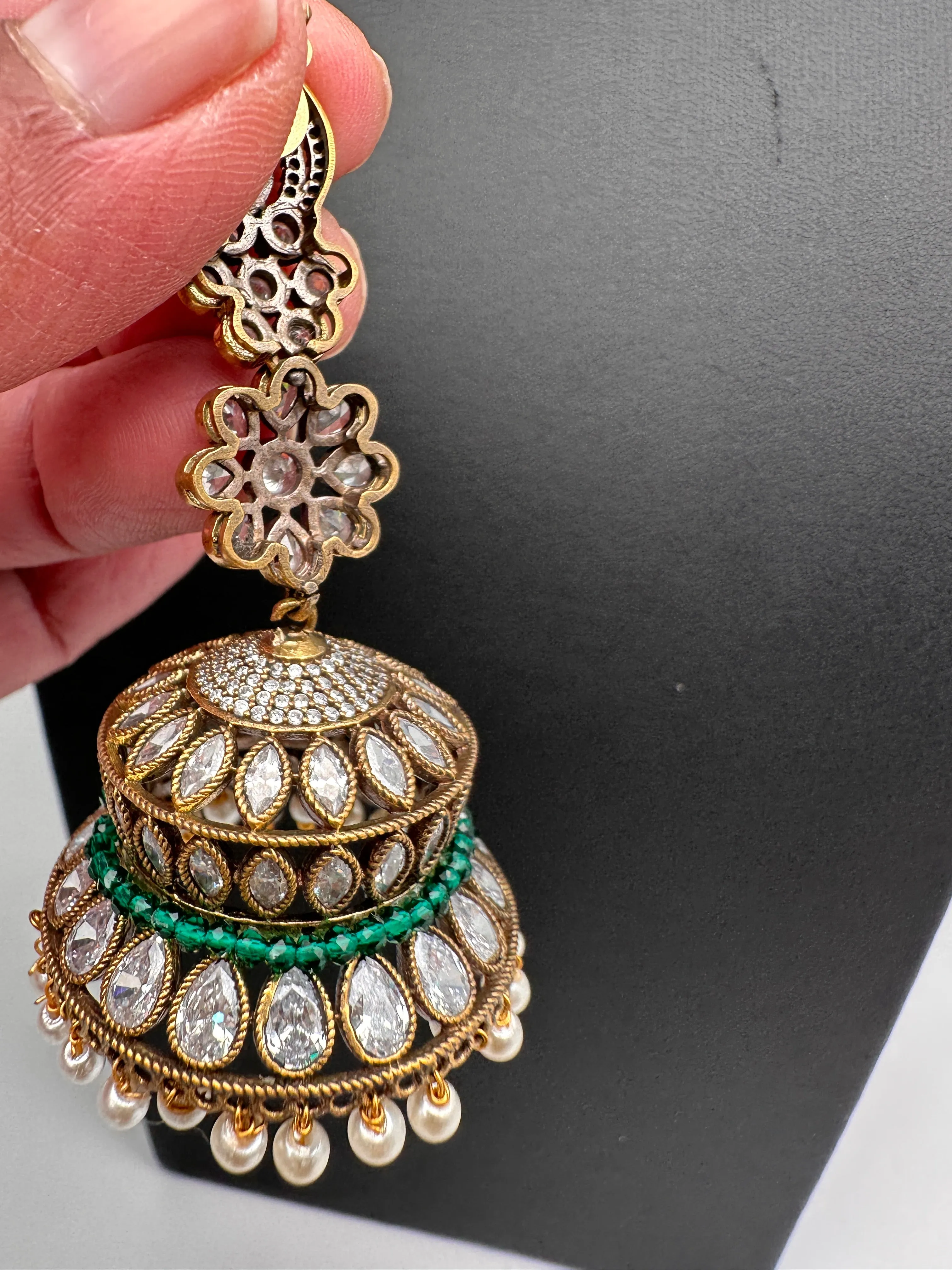 AD Color Stone Victorian Long Jhumkas