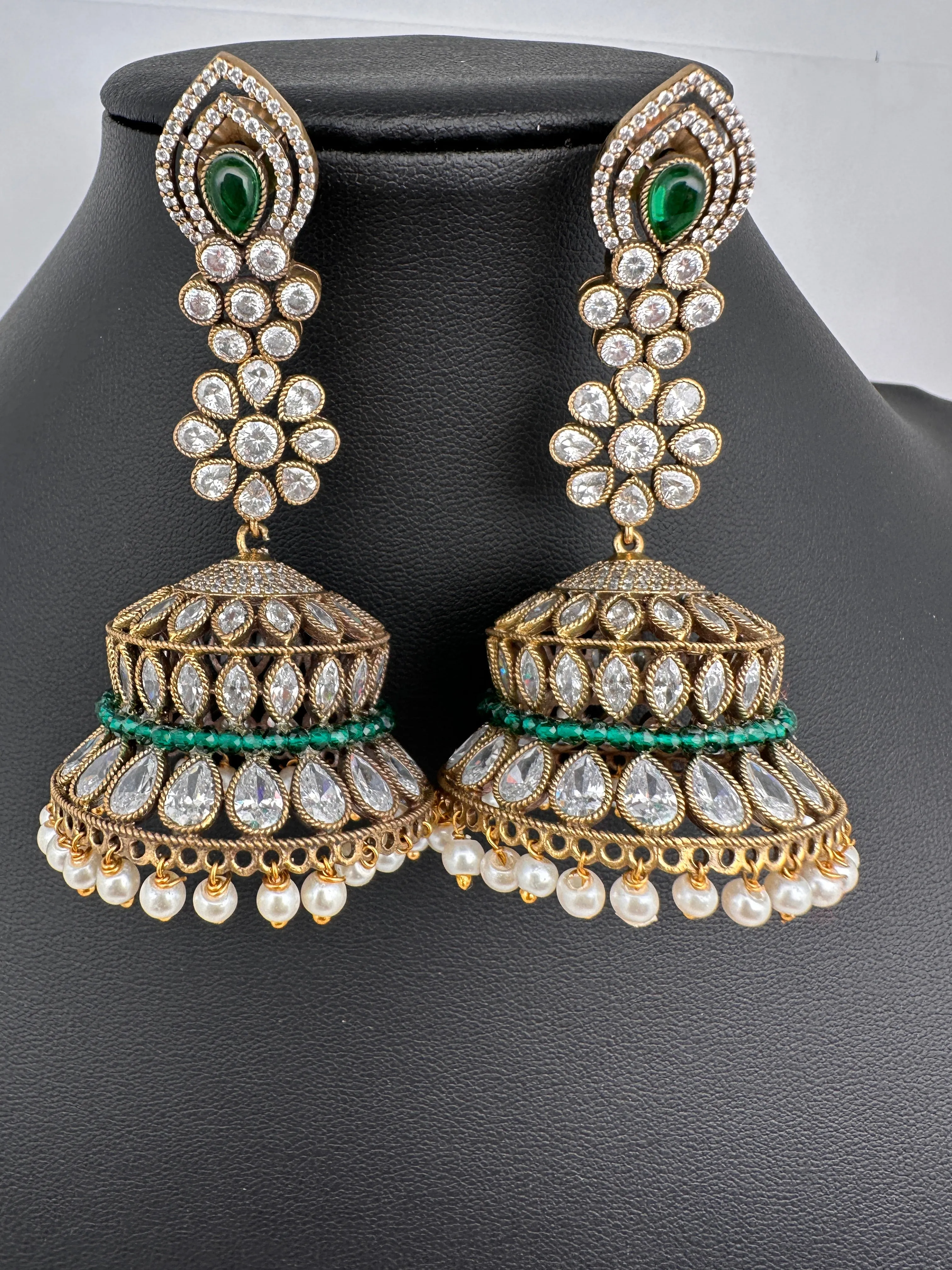 AD Color Stone Victorian Long Jhumkas