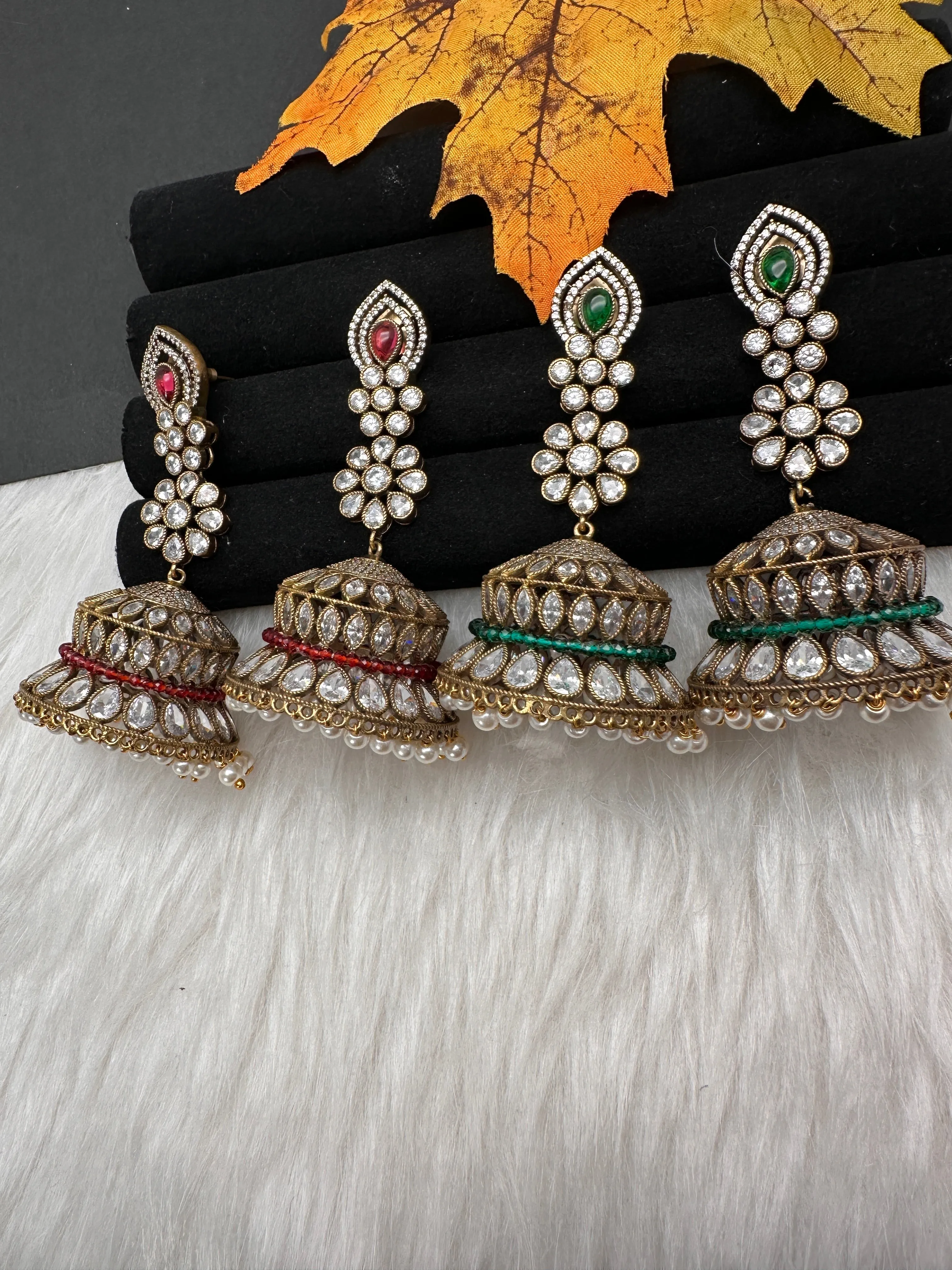 AD Color Stone Victorian Long Jhumkas