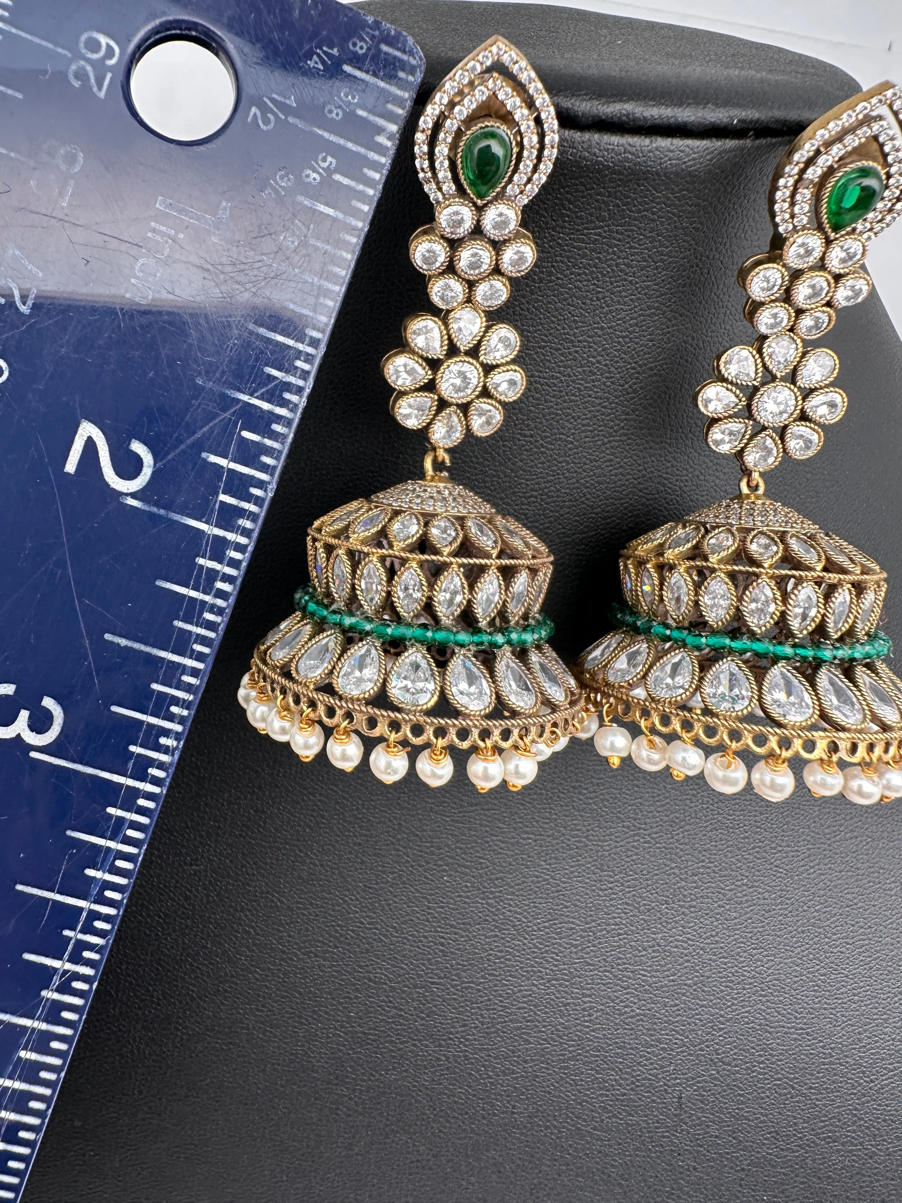 AD Color Stone Victorian Long Jhumkas