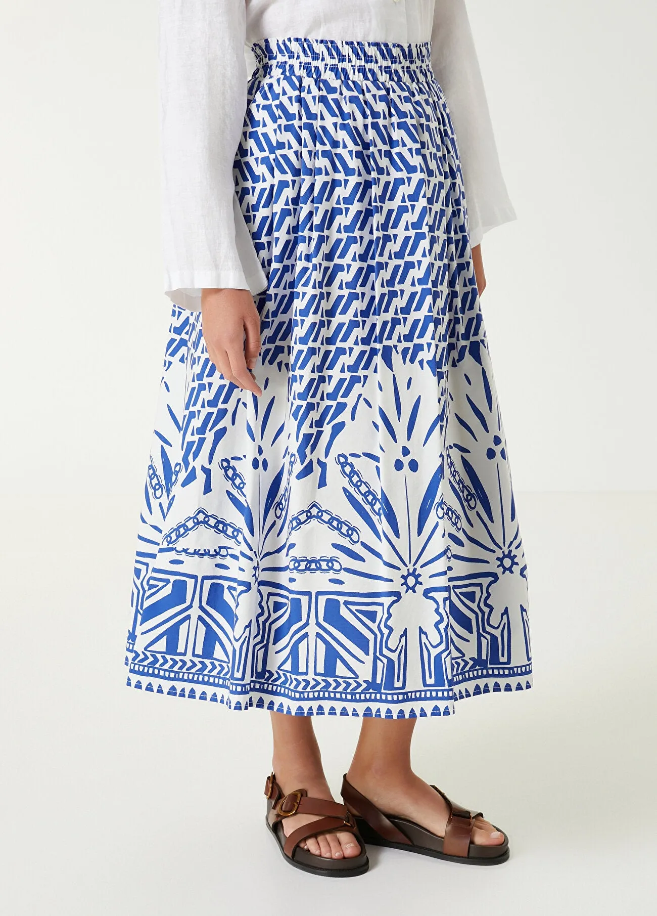 Beymen Club Patterned Midi Skirt Blue - White