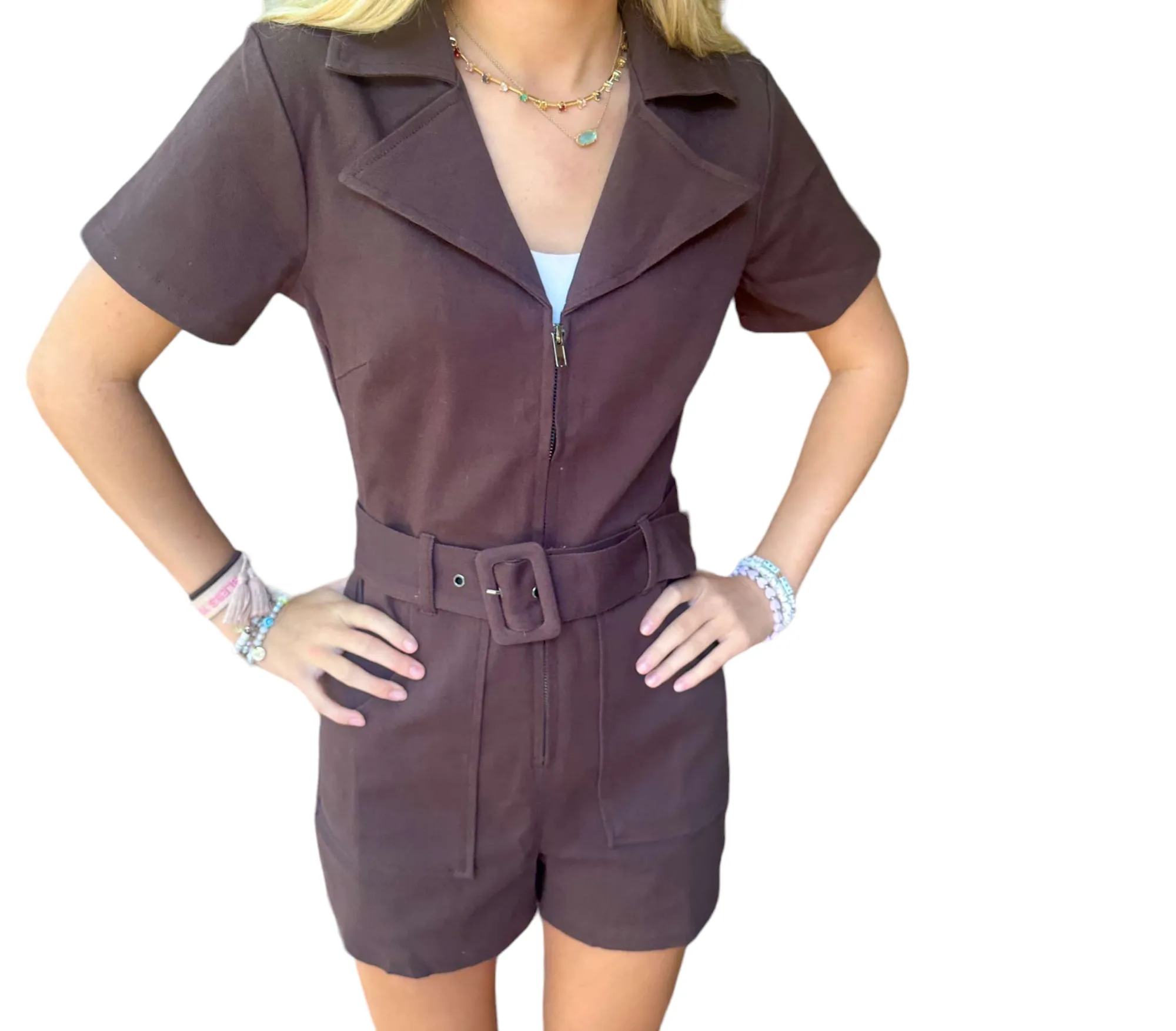 Chic Brown Denim Game Day Romper