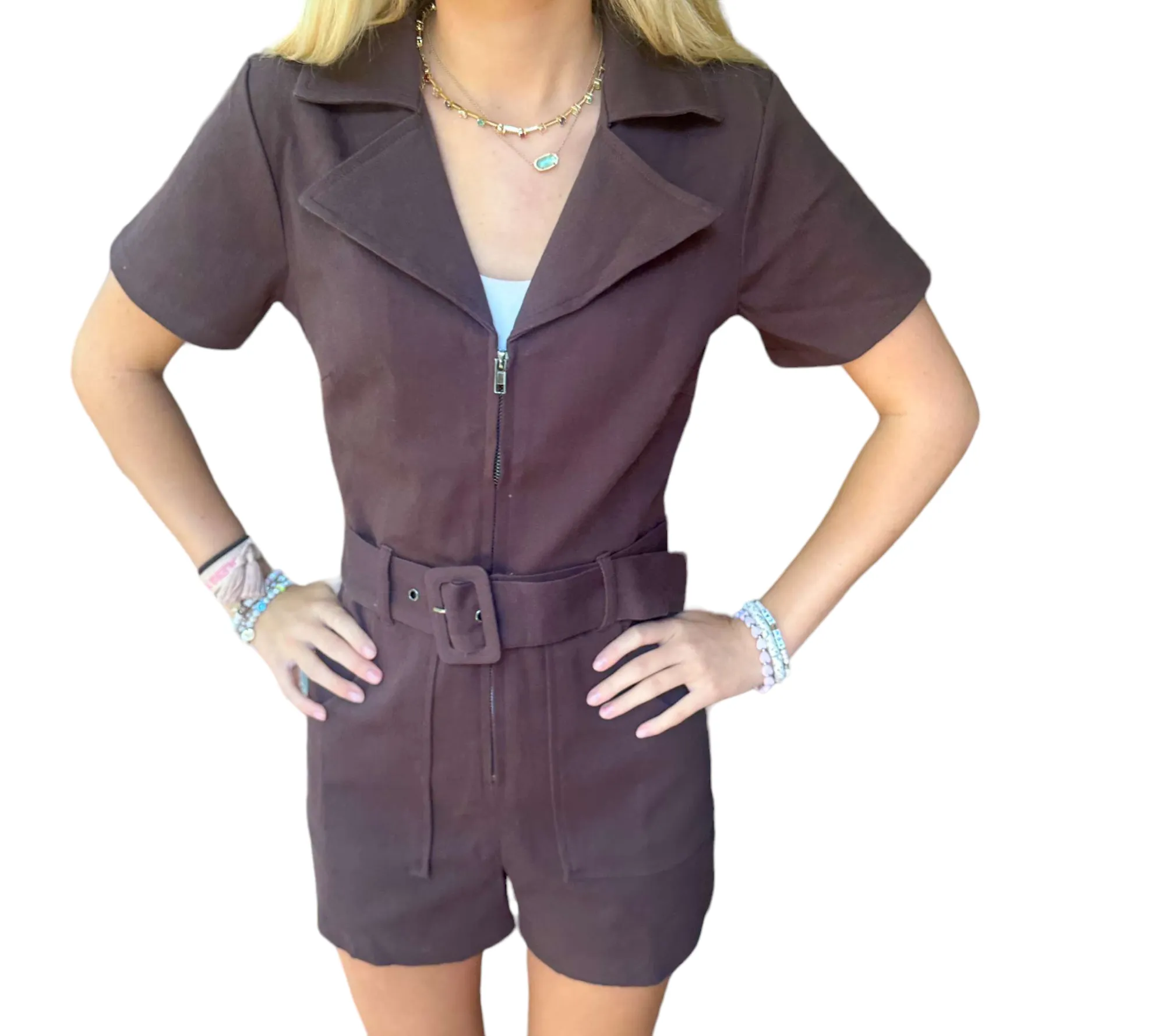 Chic Brown Denim Game Day Romper