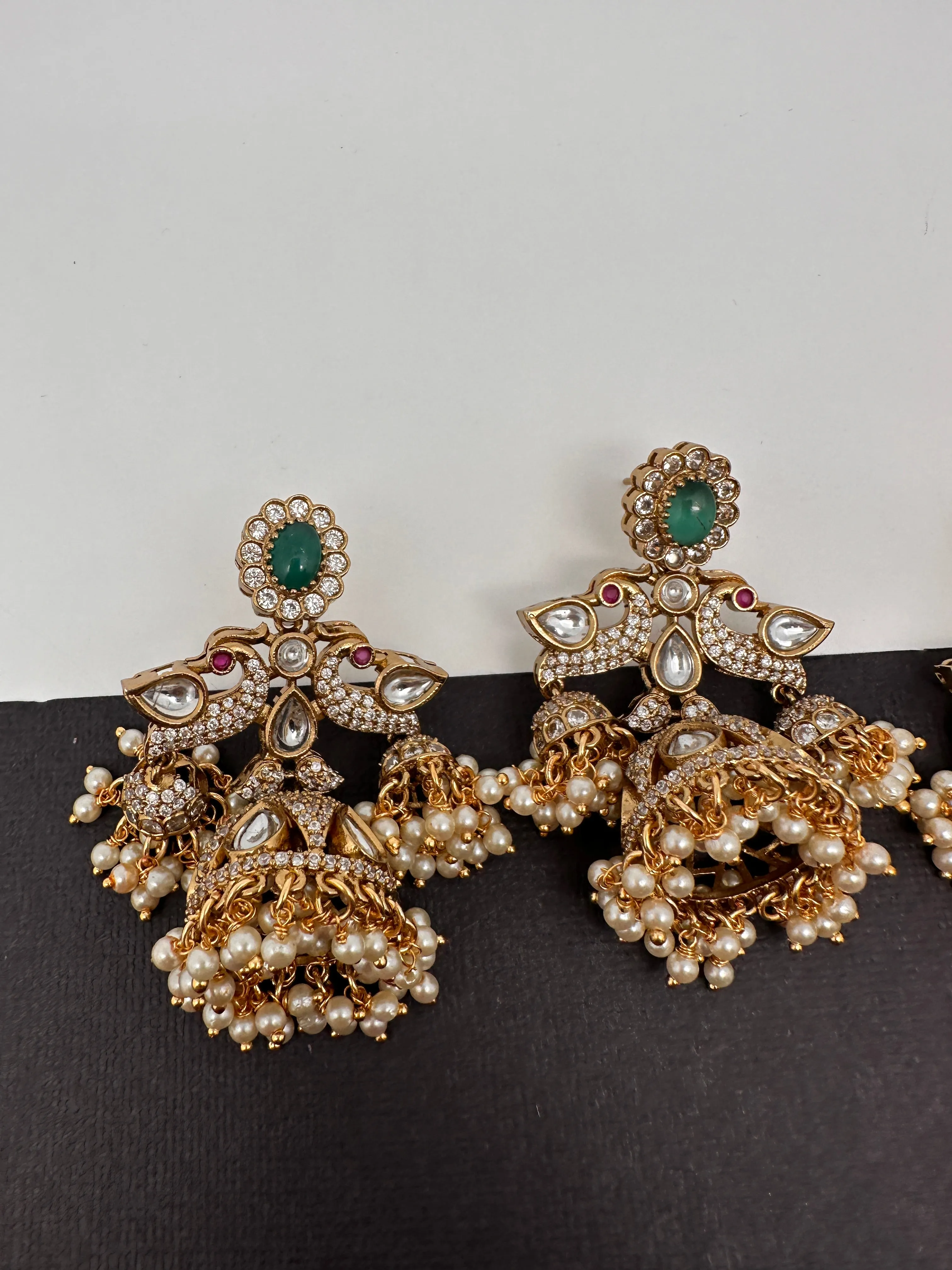 CZ Kundan Triple Jhumkas