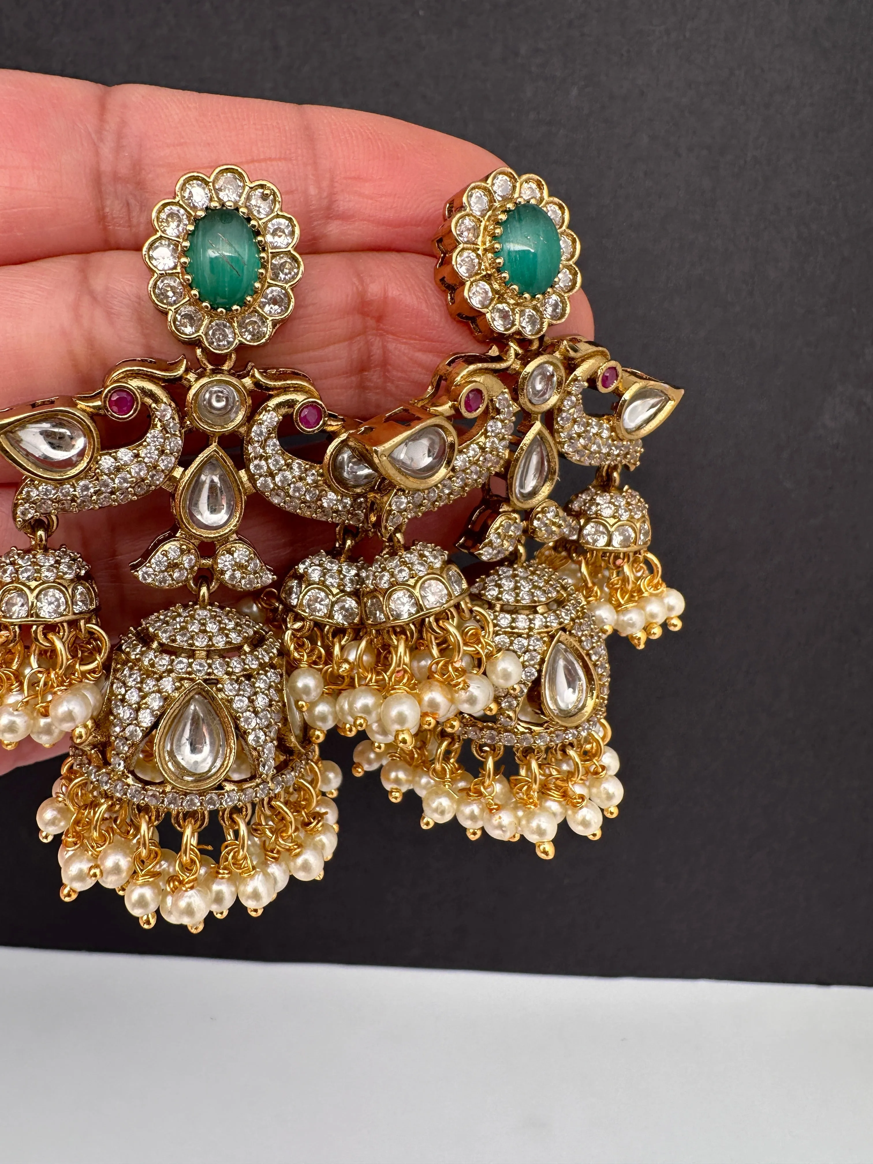 CZ Kundan Triple Jhumkas