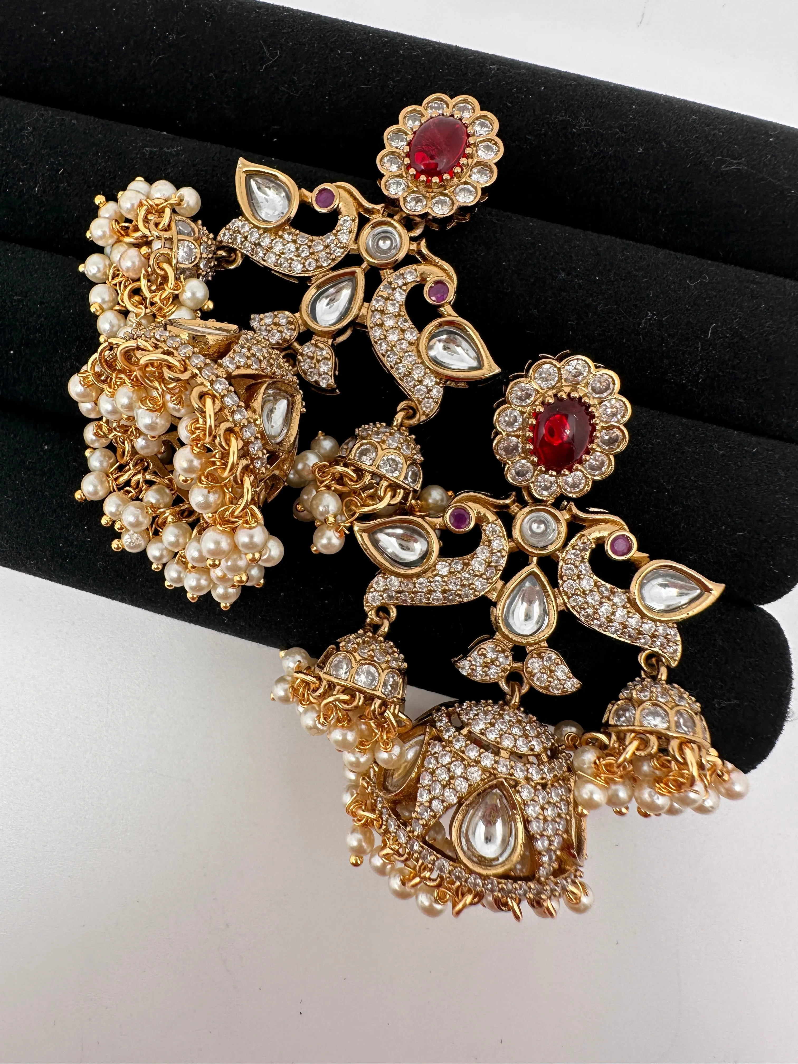 CZ Kundan Triple Jhumkas