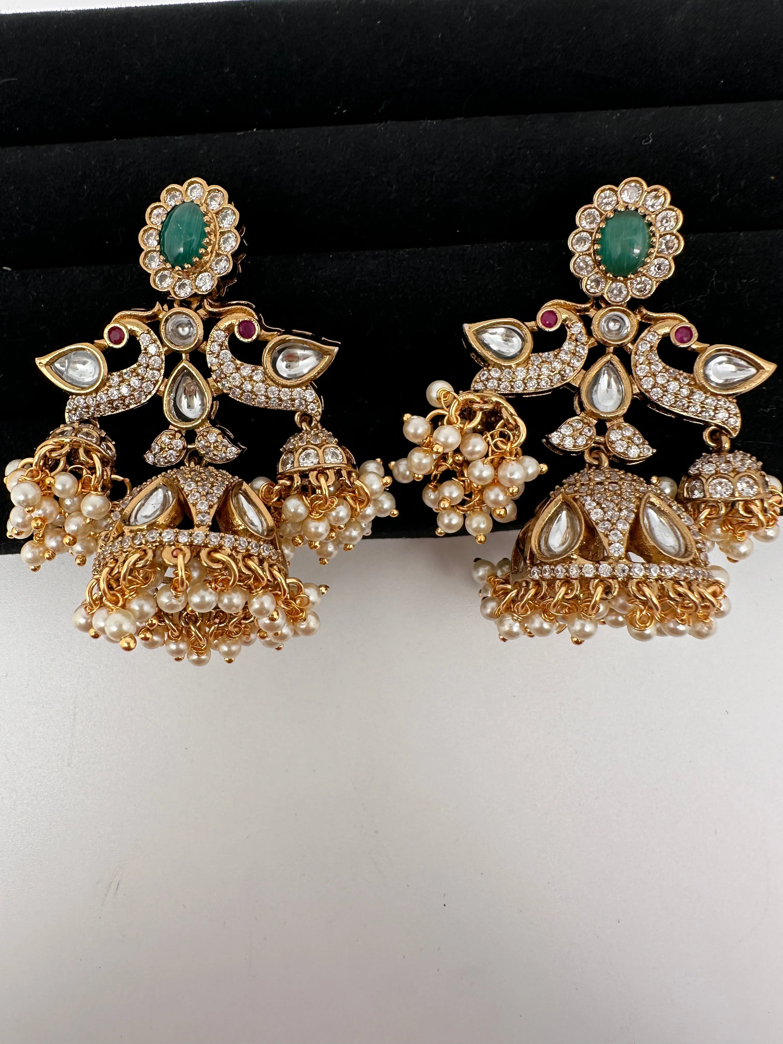 CZ Kundan Triple Jhumkas