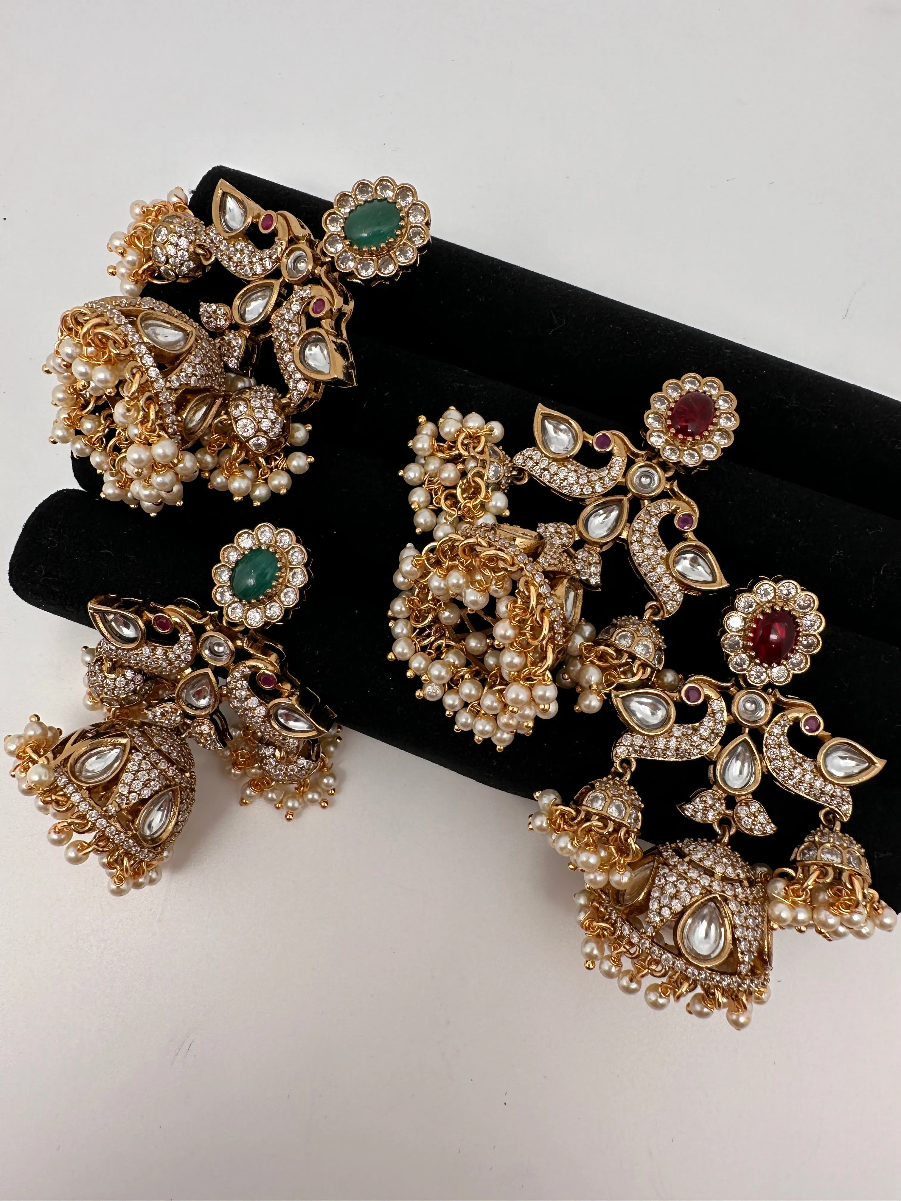 CZ Kundan Triple Jhumkas