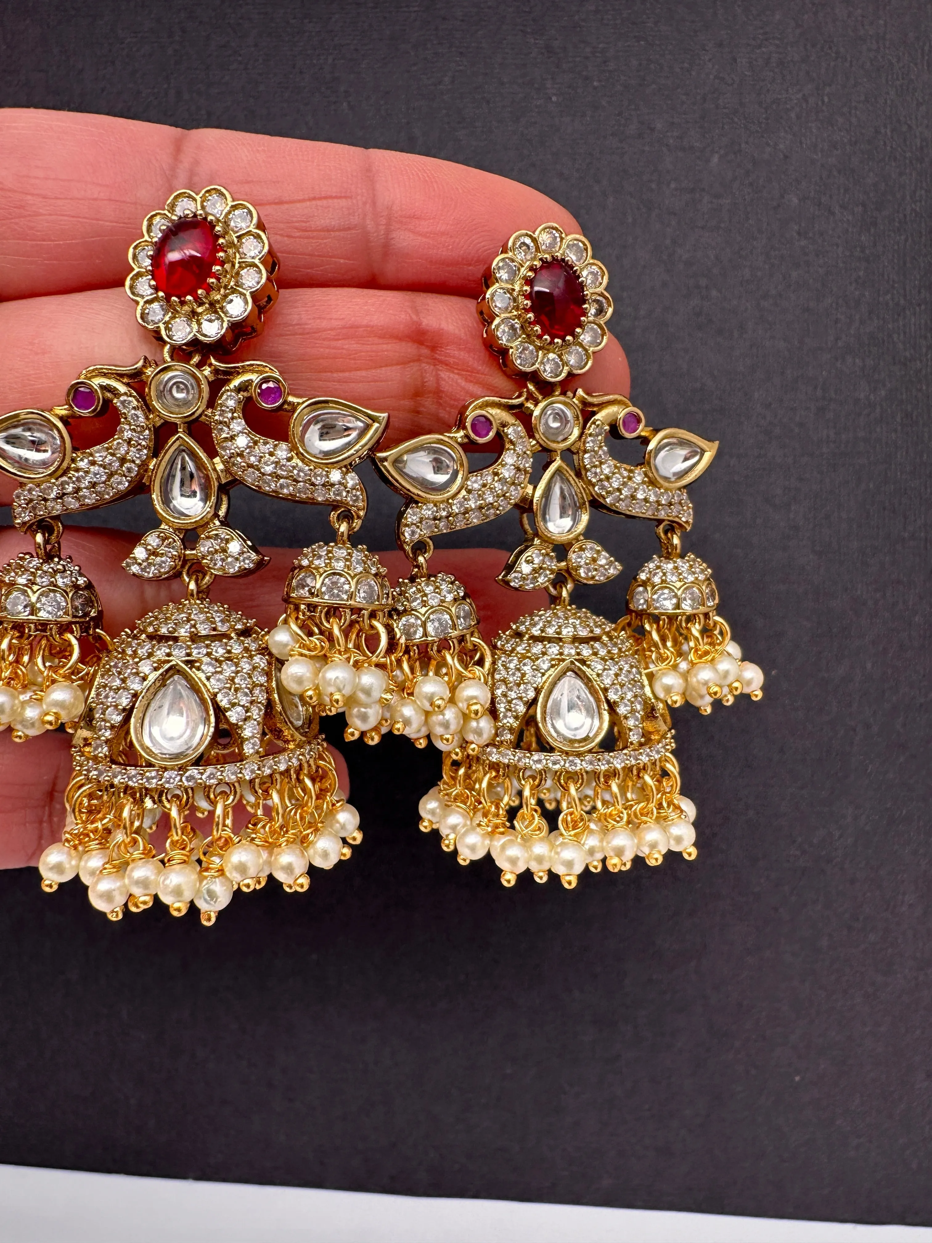 CZ Kundan Triple Jhumkas