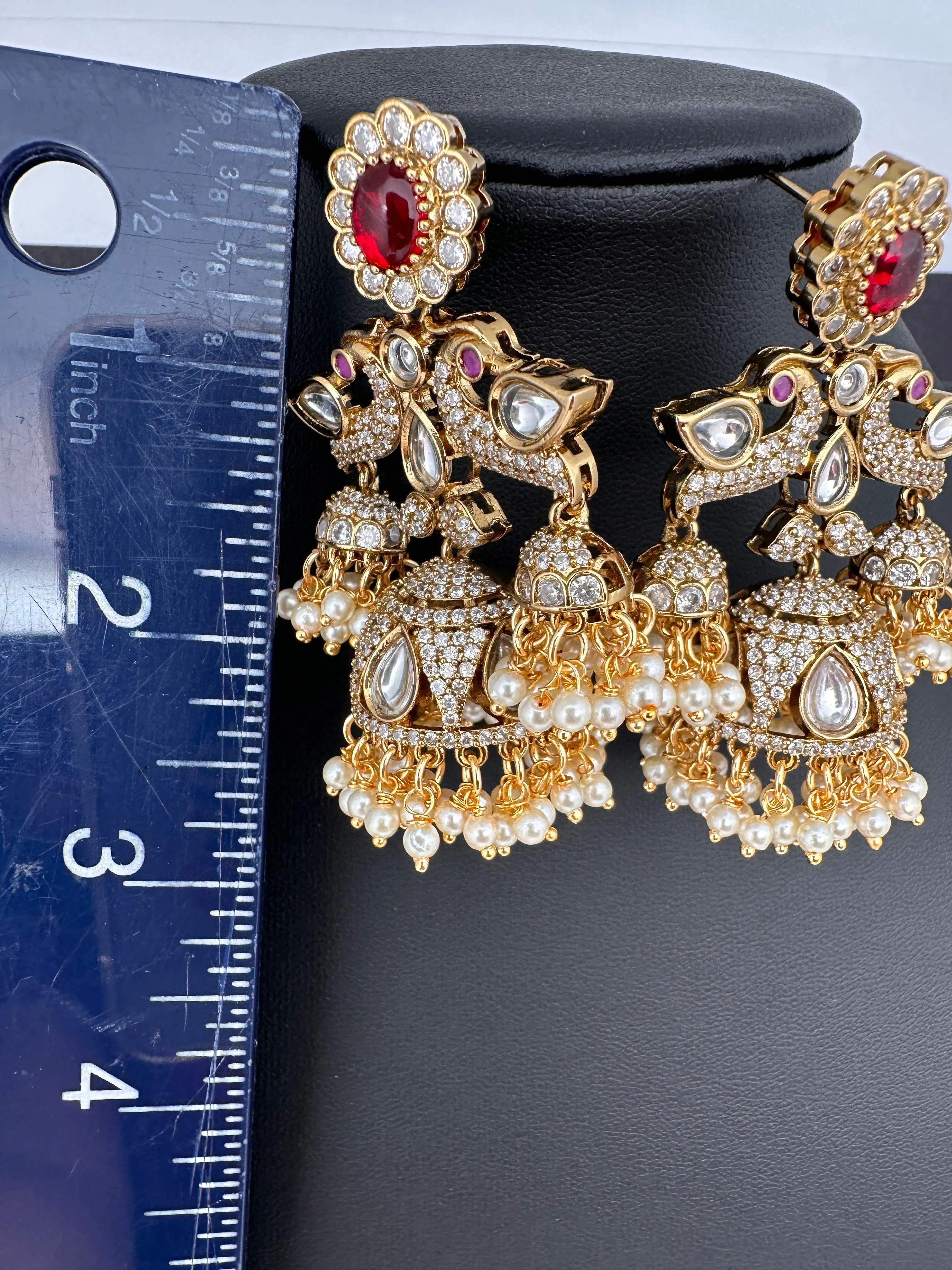 CZ Kundan Triple Jhumkas