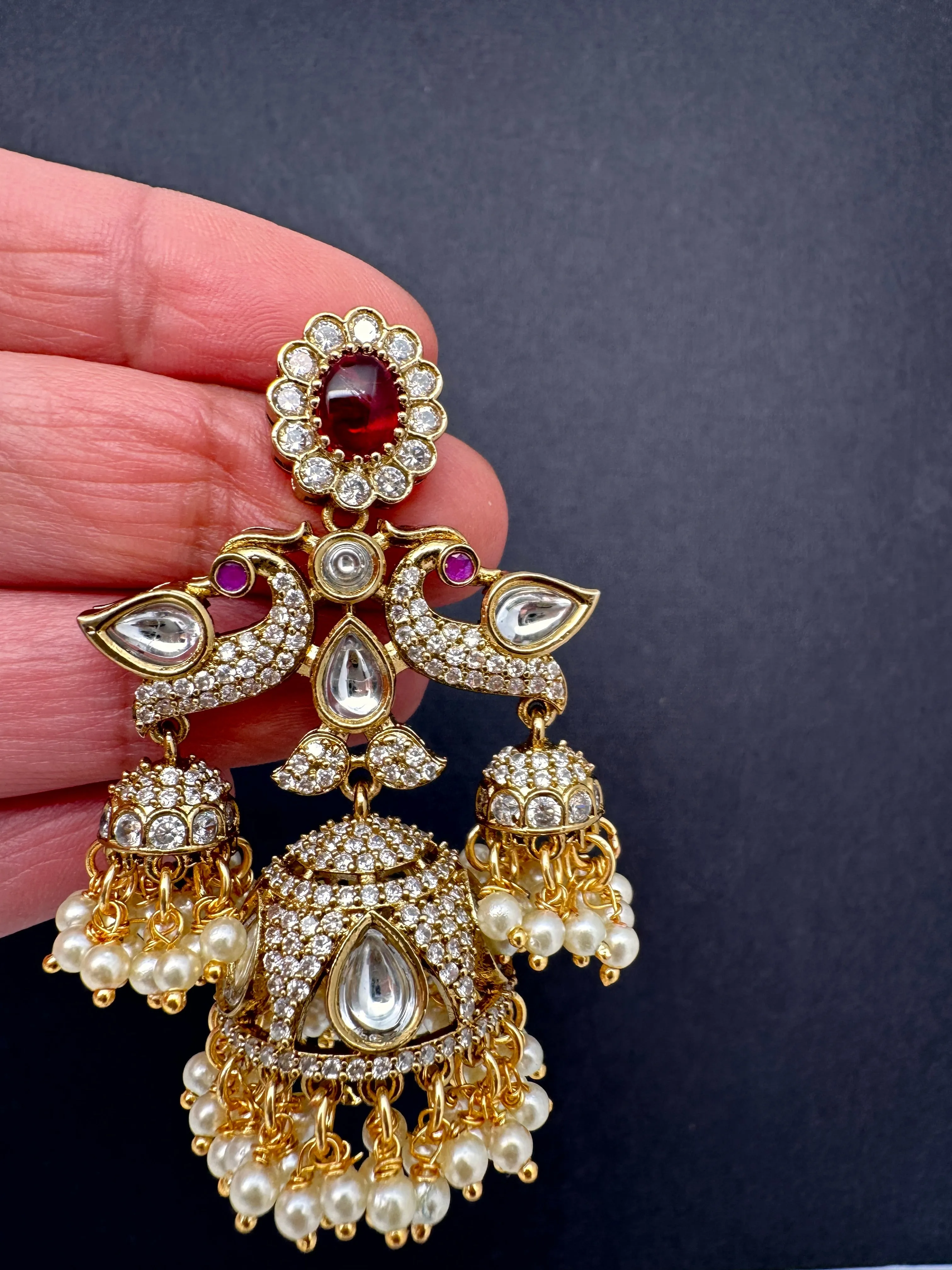 CZ Kundan Triple Jhumkas