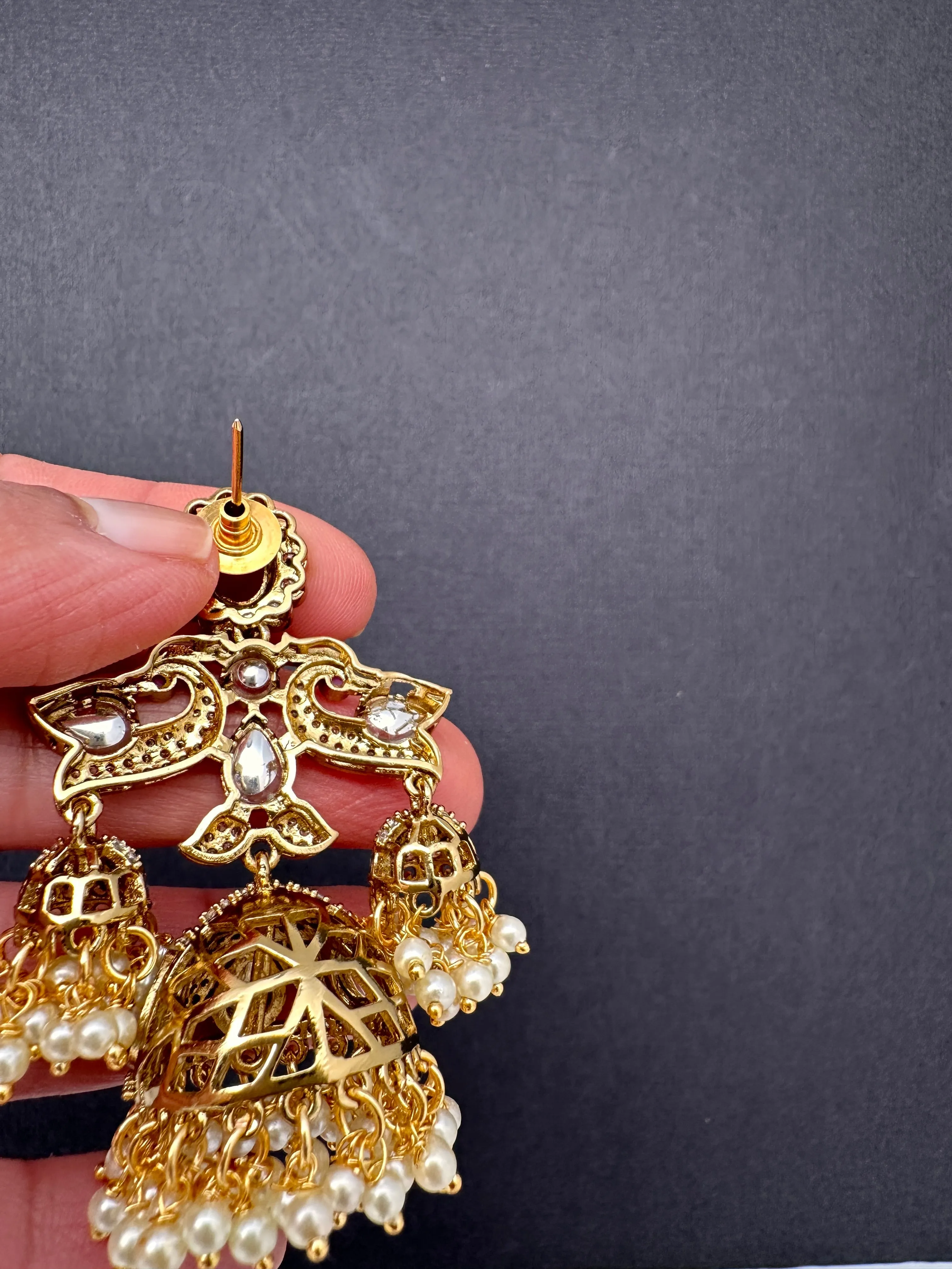 CZ Kundan Triple Jhumkas