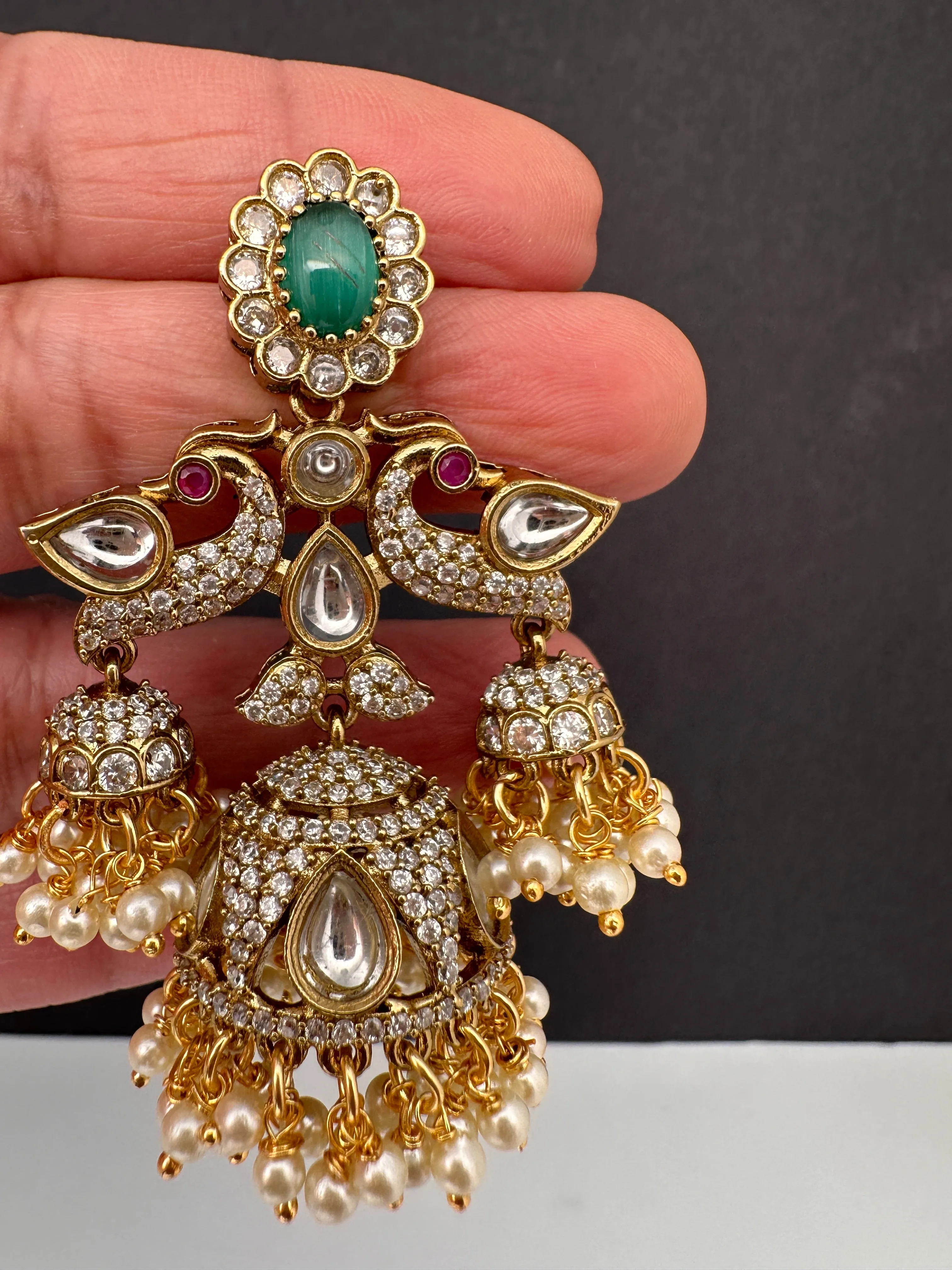CZ Kundan Triple Jhumkas