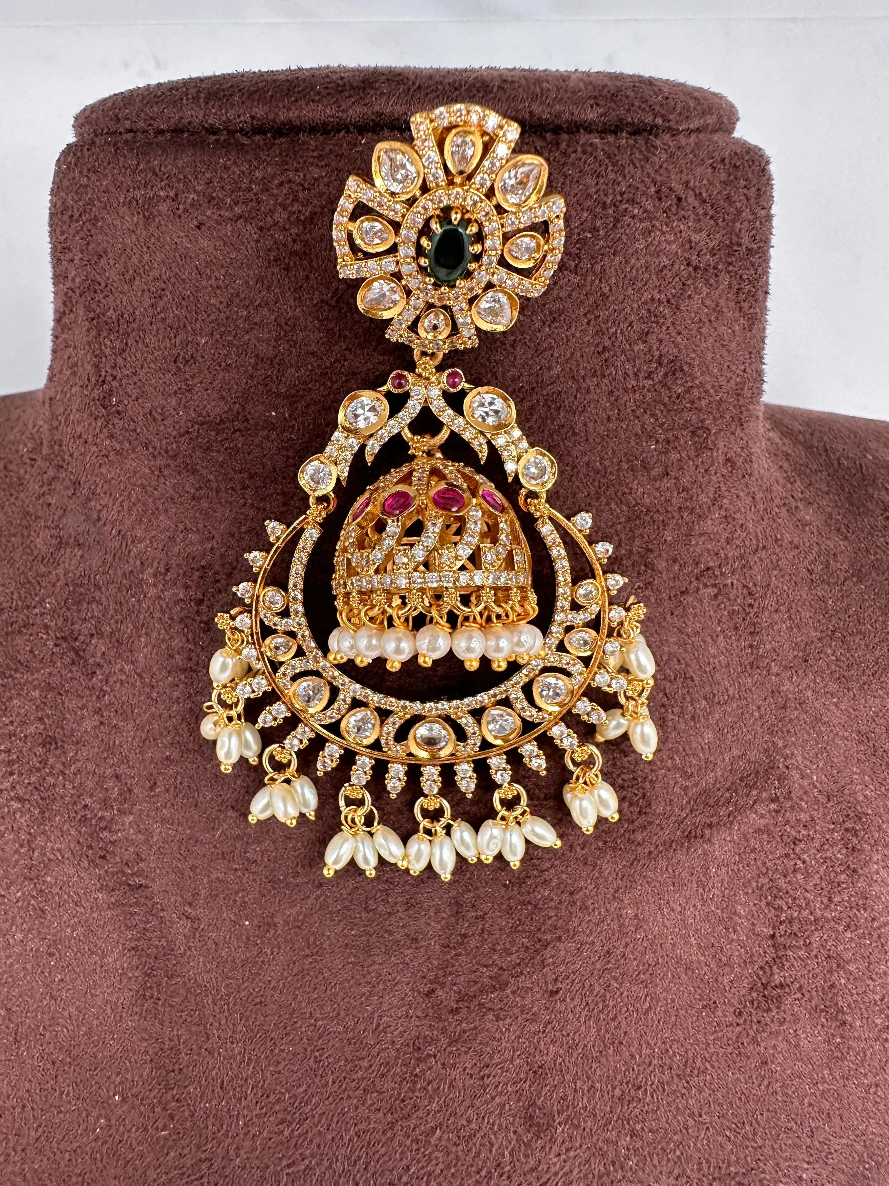 CZ Matte Chanbali Jhumki Earrings
