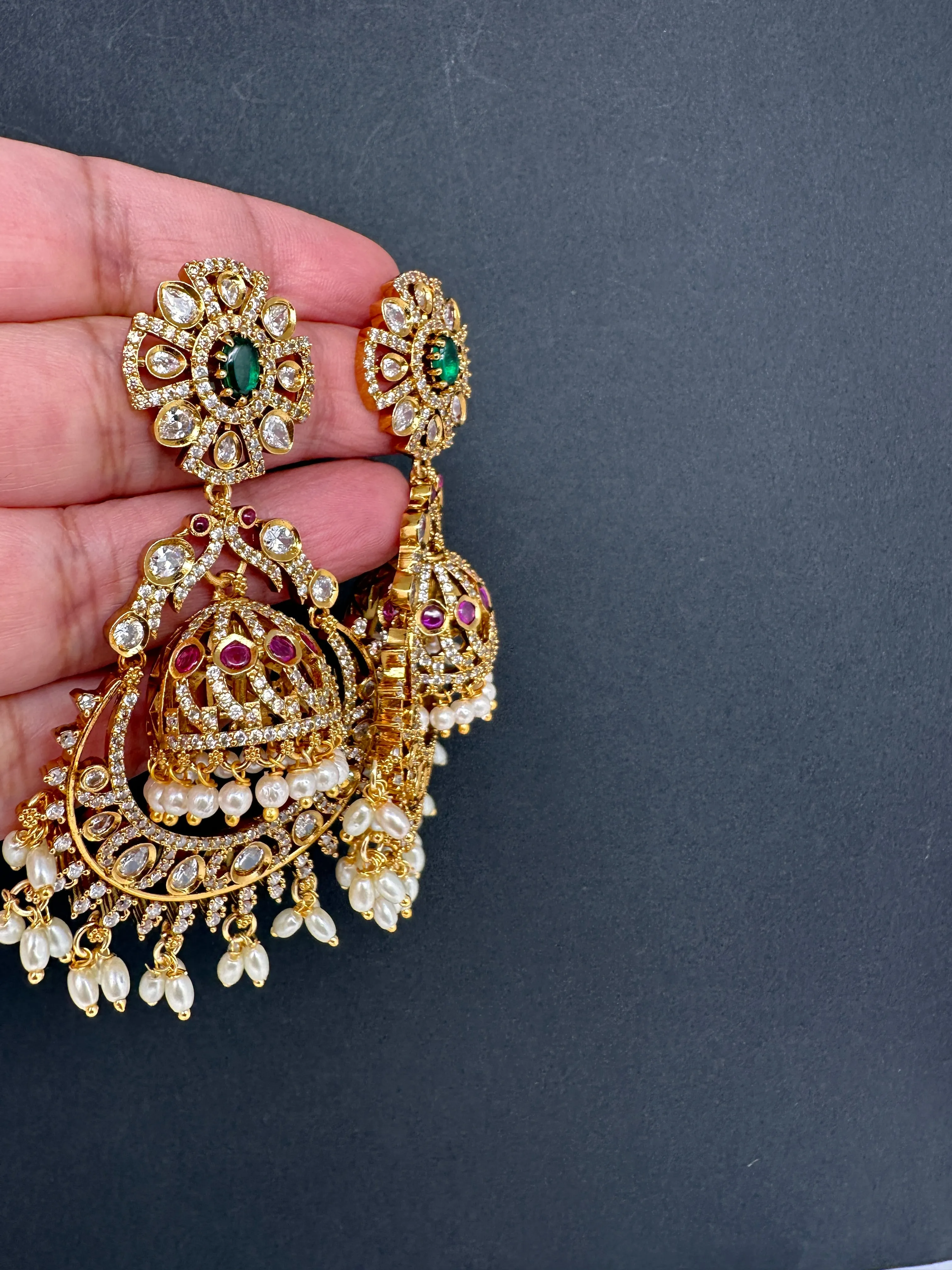 CZ Matte Chanbali Jhumki Earrings