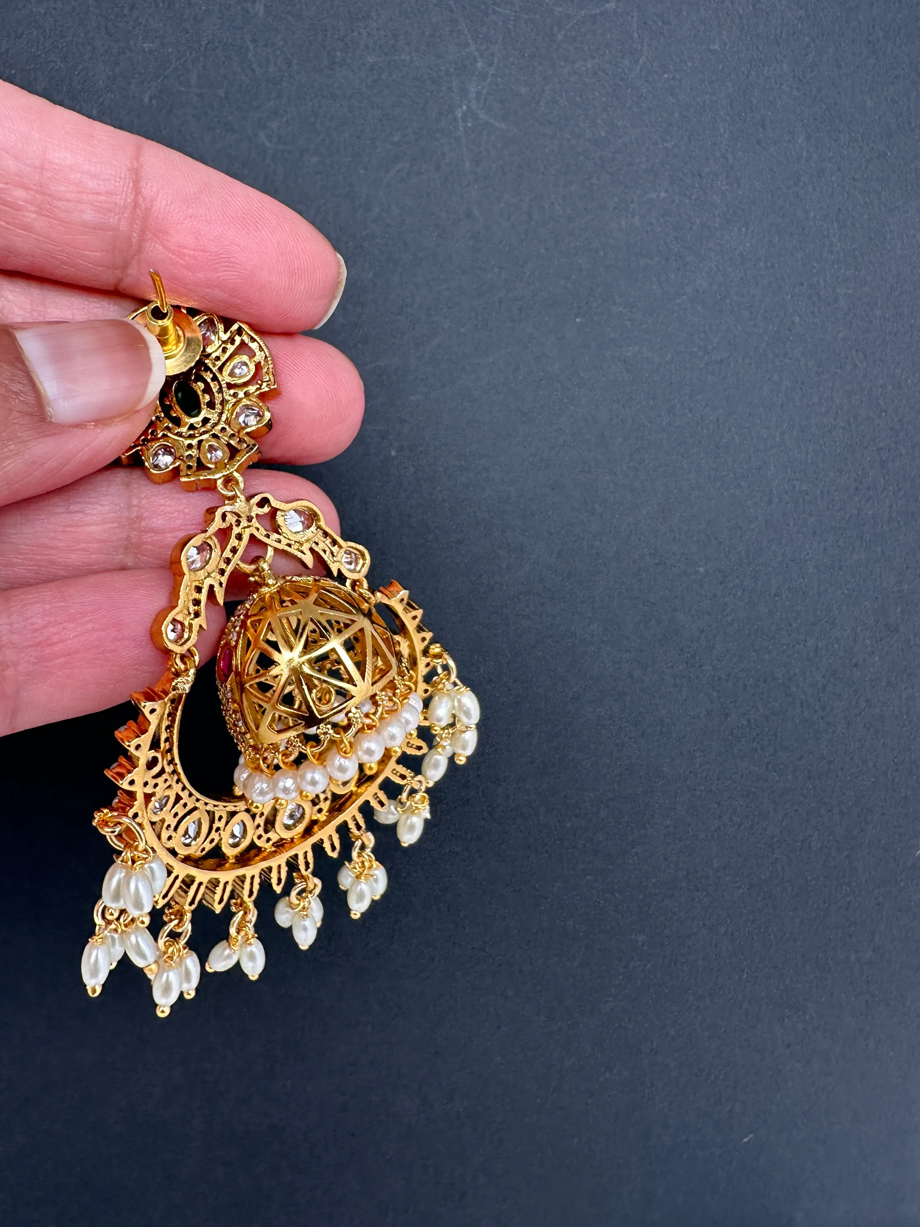 CZ Matte Chanbali Jhumki Earrings