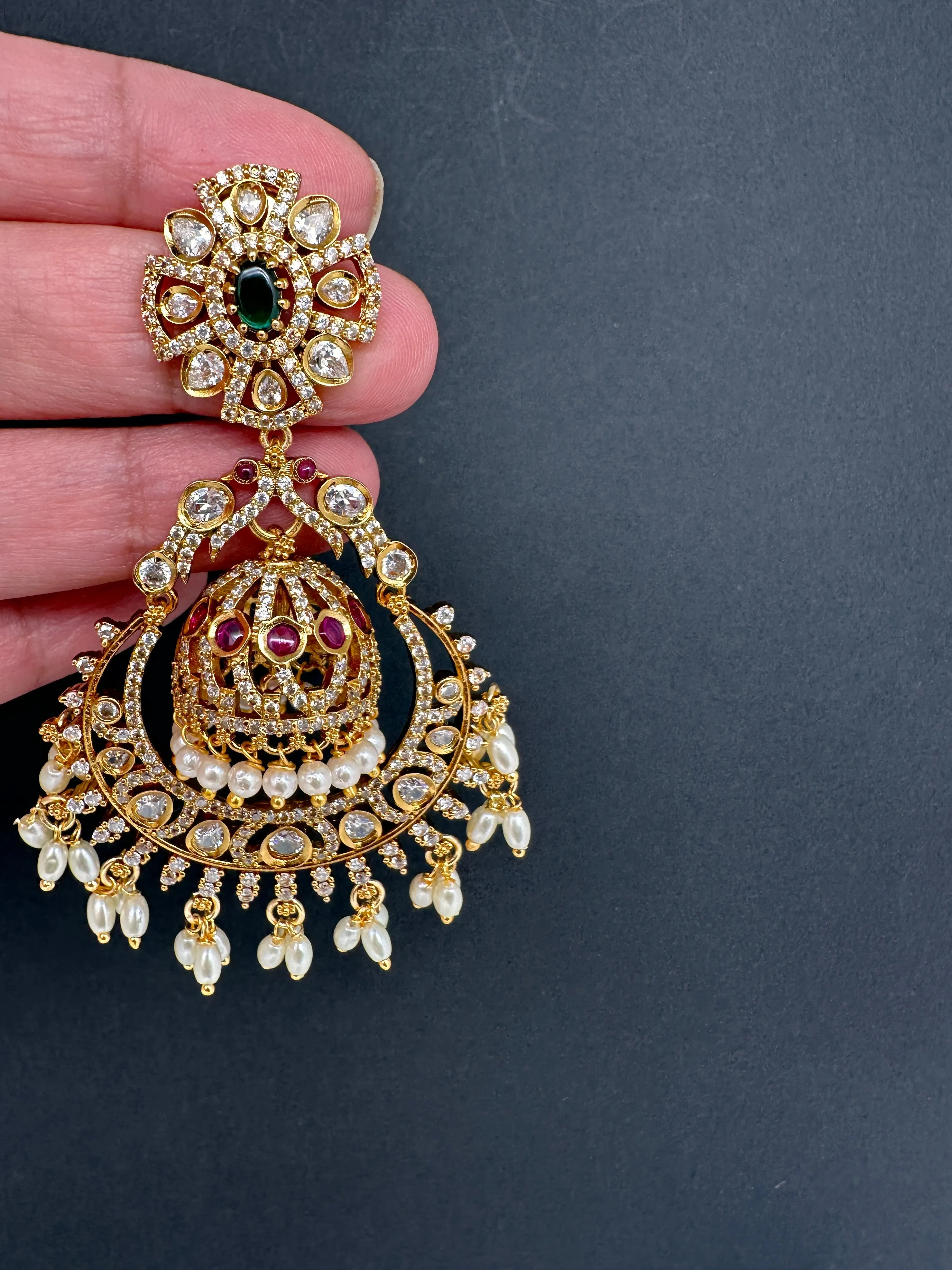 CZ Matte Chanbali Jhumki Earrings