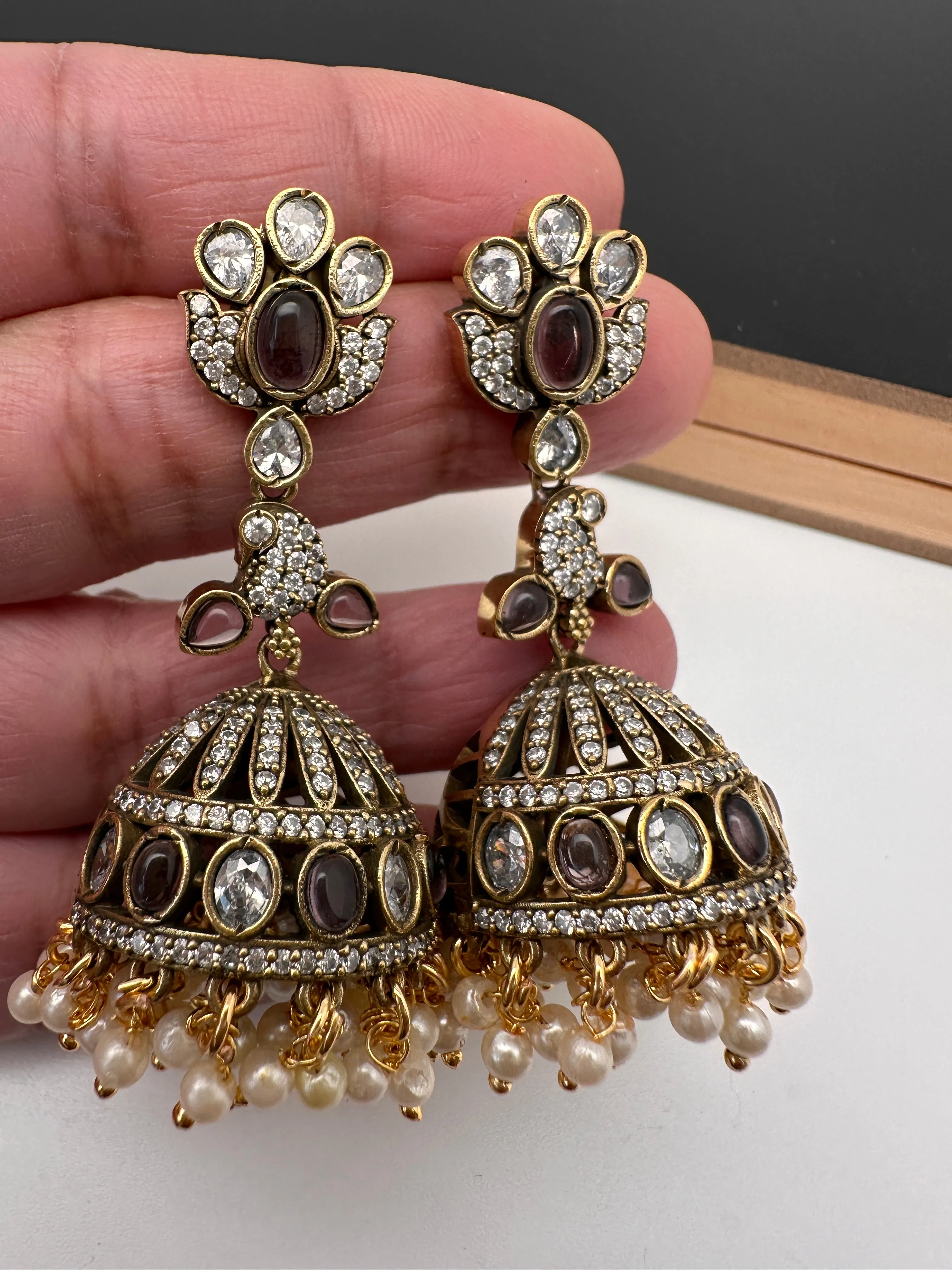 CZ Moissanite AD Peacock Victorian Jhumkas