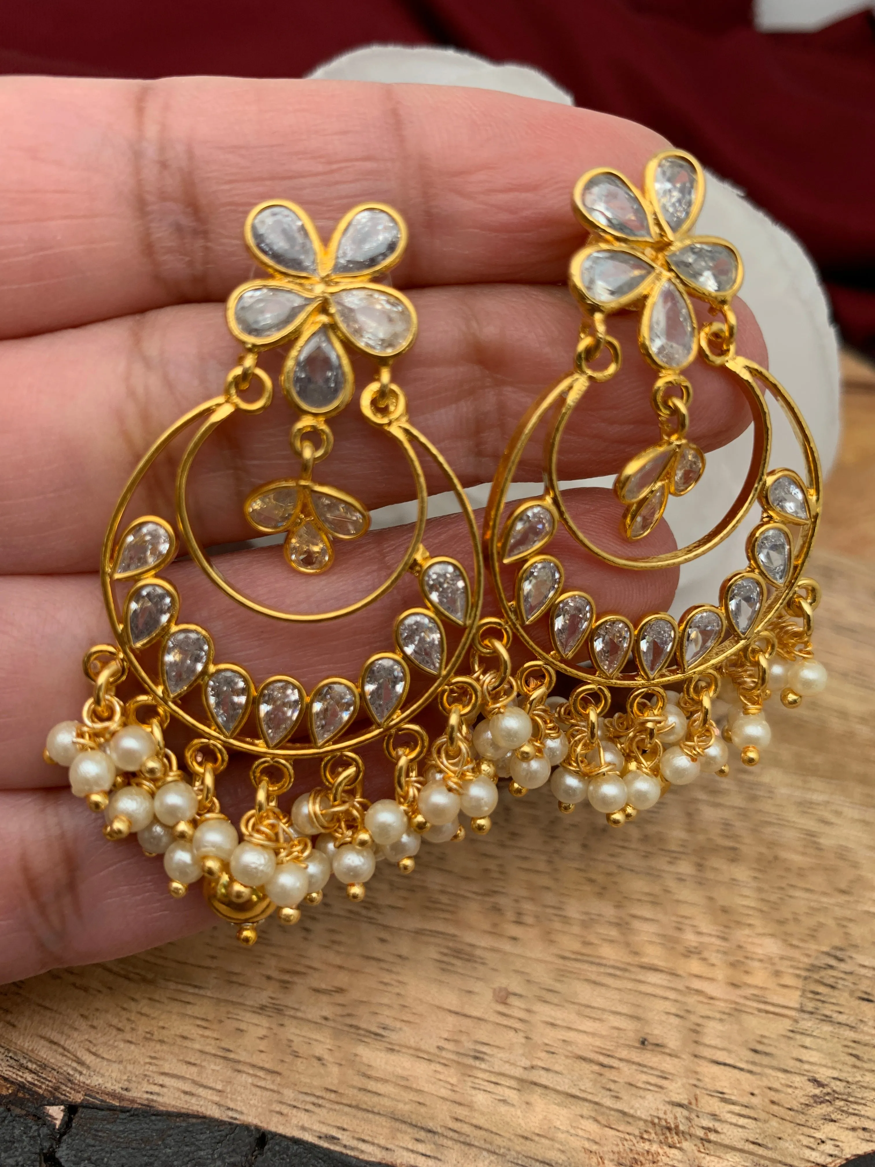 CZ Pearls Chandbali