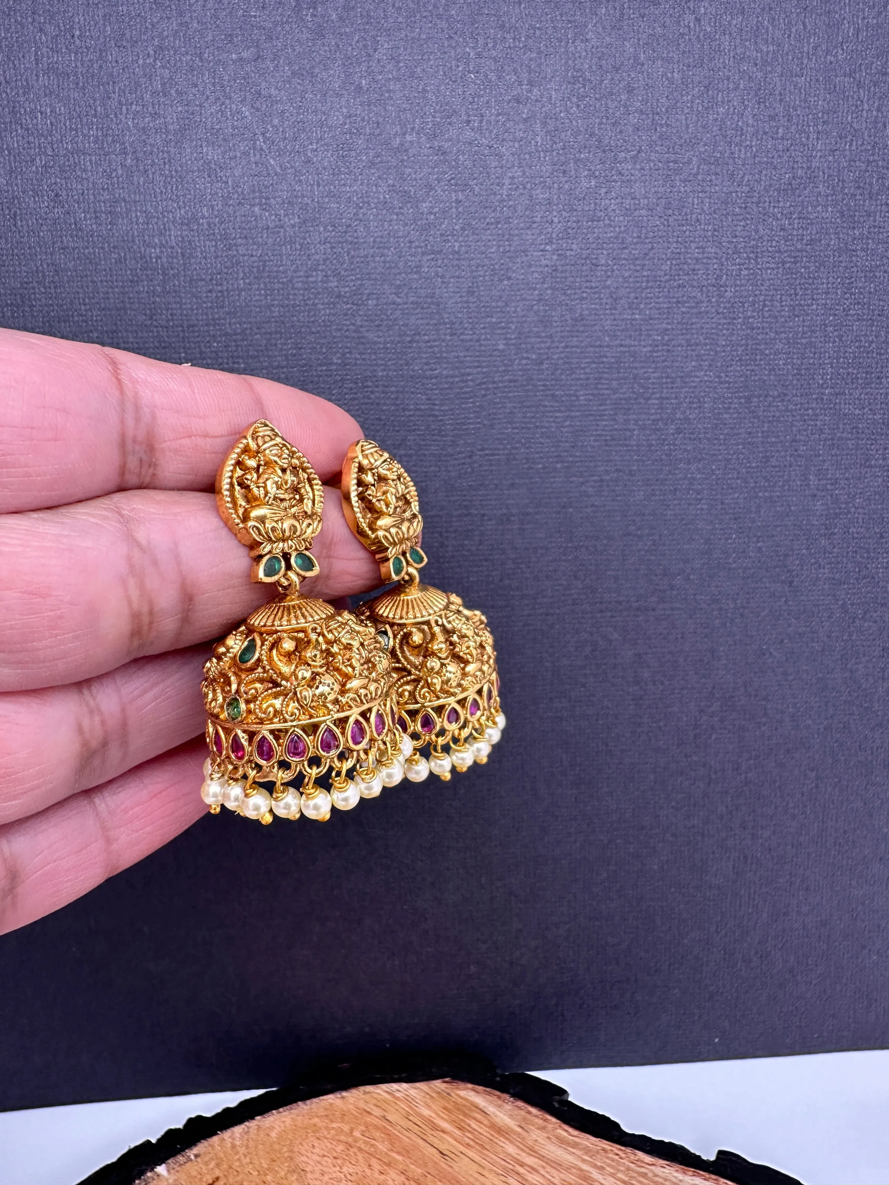 Goddess Lakshmi Nakshi Matte Jhumkis