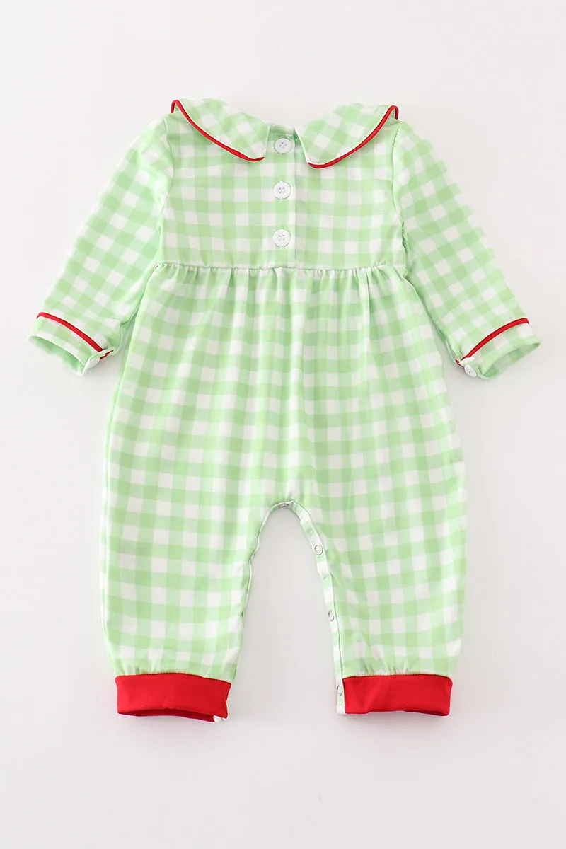 Green christmas tree embroidery boy romper