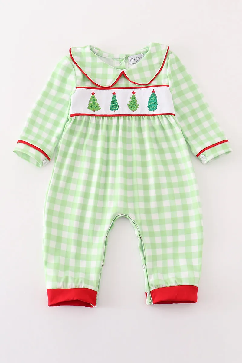 Green christmas tree embroidery boy romper