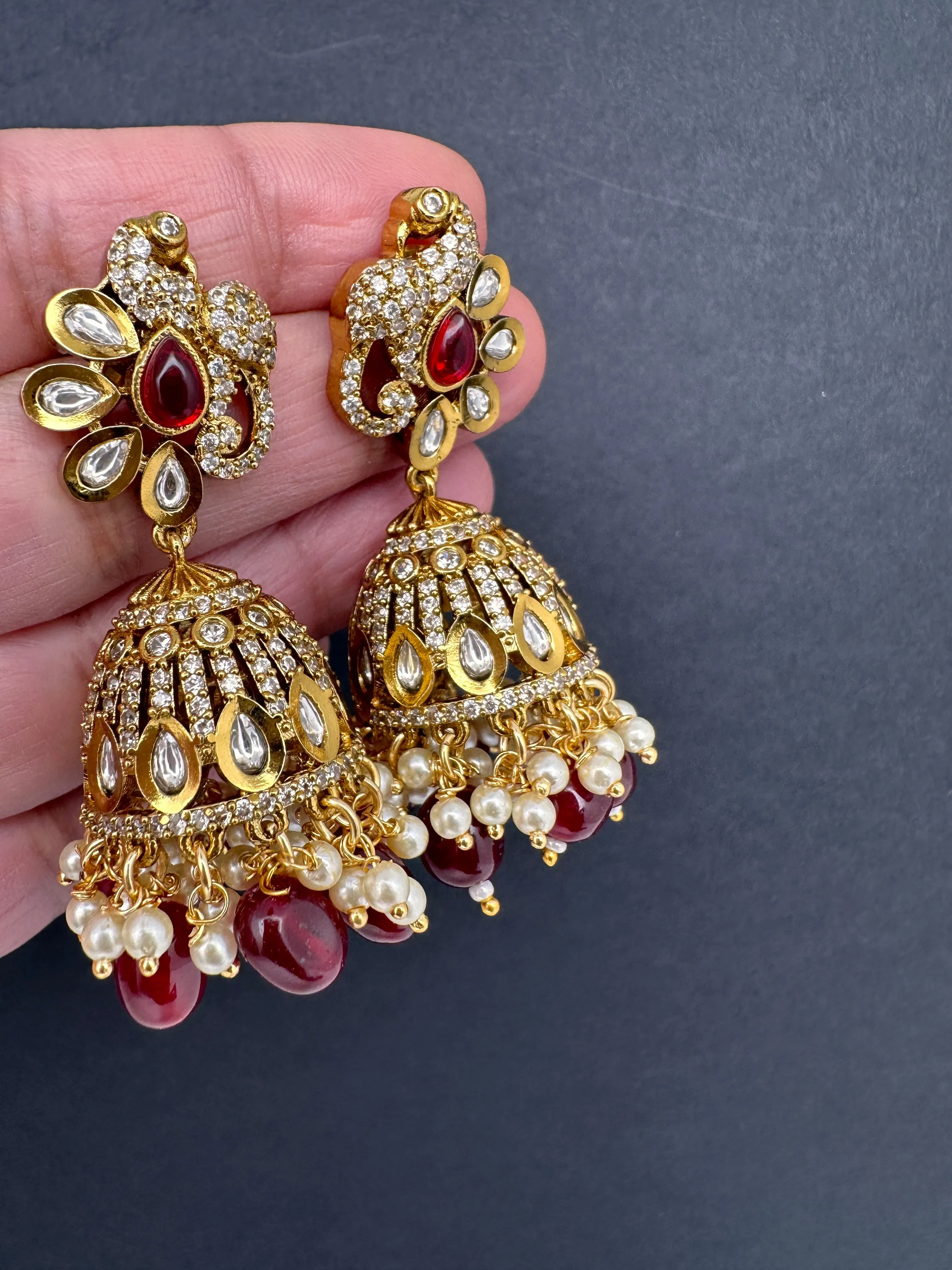 Kundan Moissanite AD Peacock Beads Jhumkas
