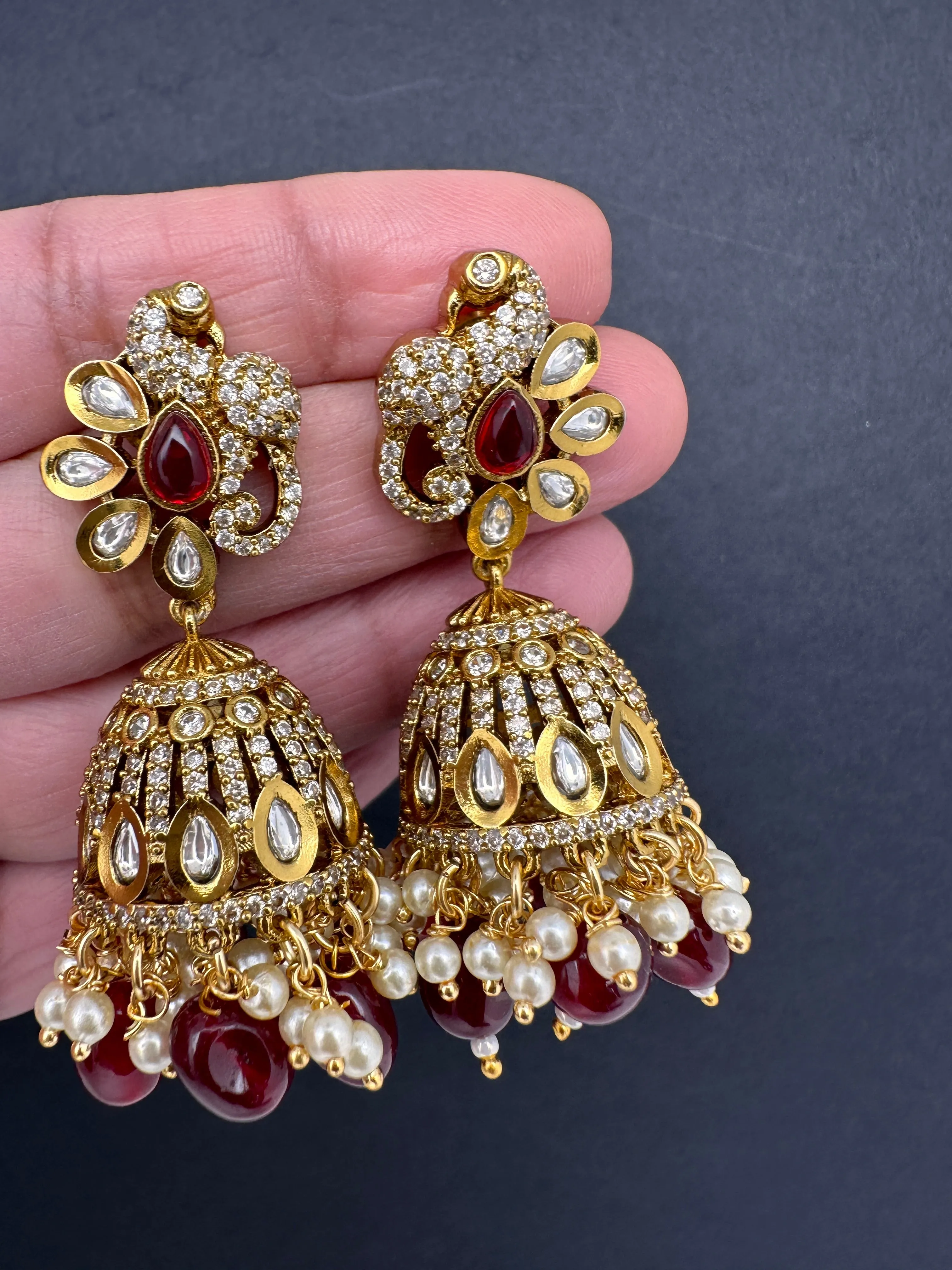 Kundan Moissanite AD Peacock Beads Jhumkas