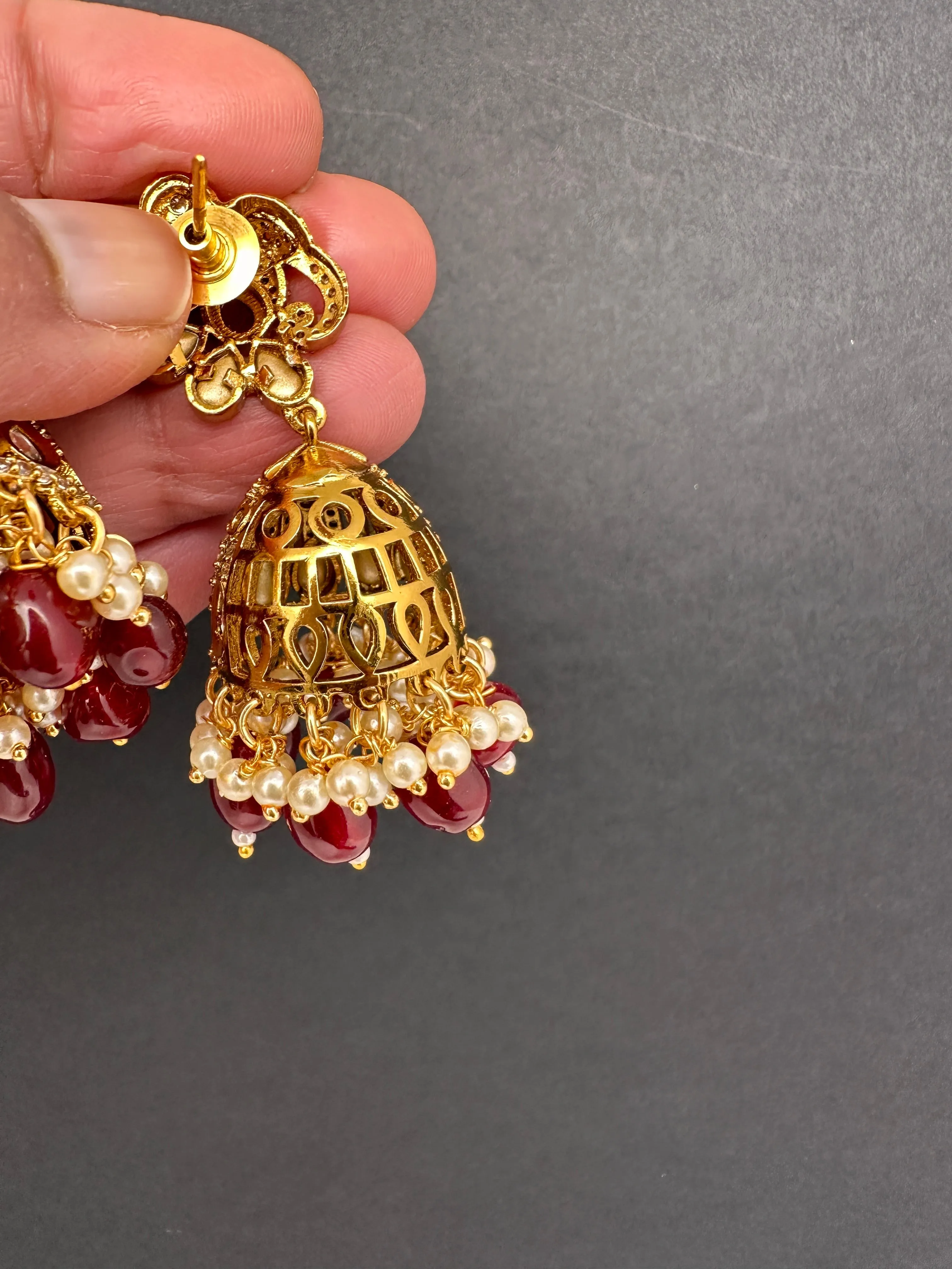 Kundan Moissanite AD Peacock Beads Jhumkas