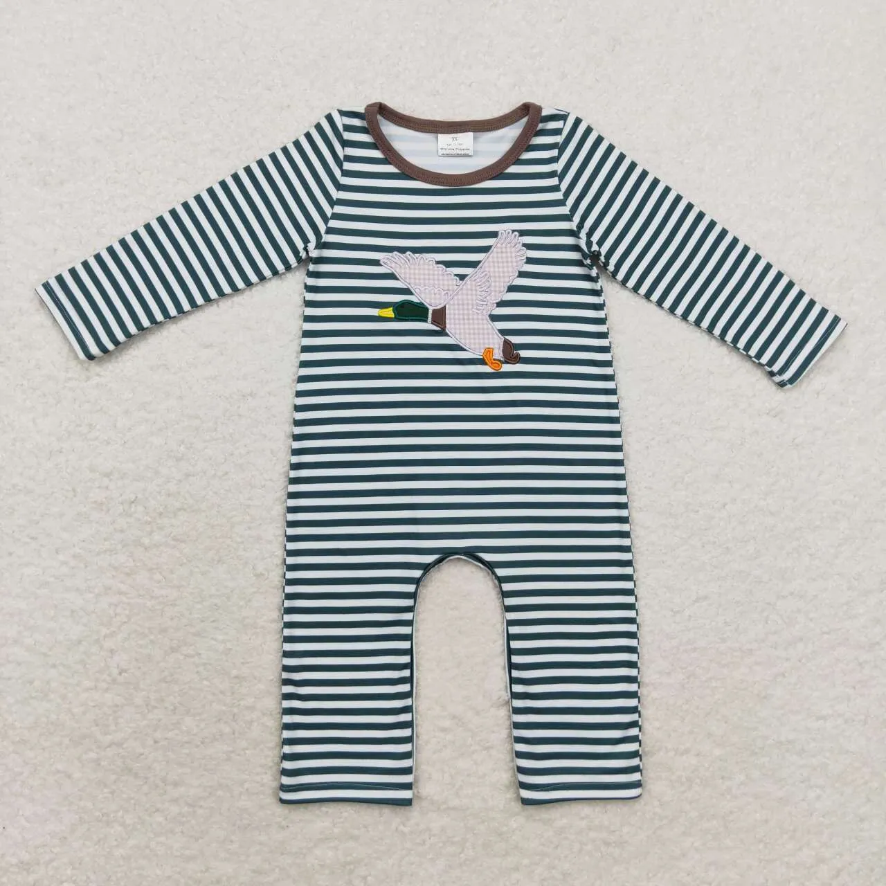 LR0963   baby boy clothes embroidery mallard toddler boy winter romper