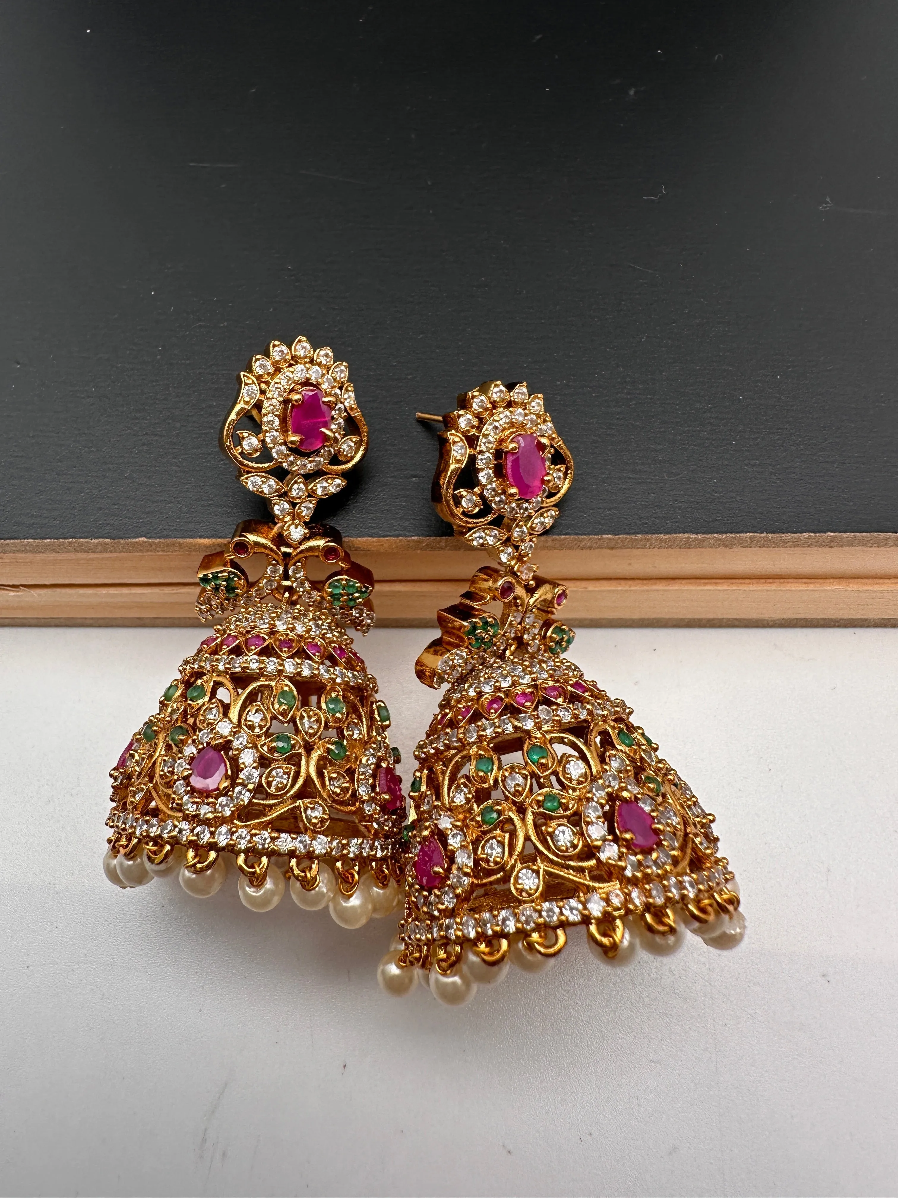 Matte Multi Stone Peacock Jhumki Earrings