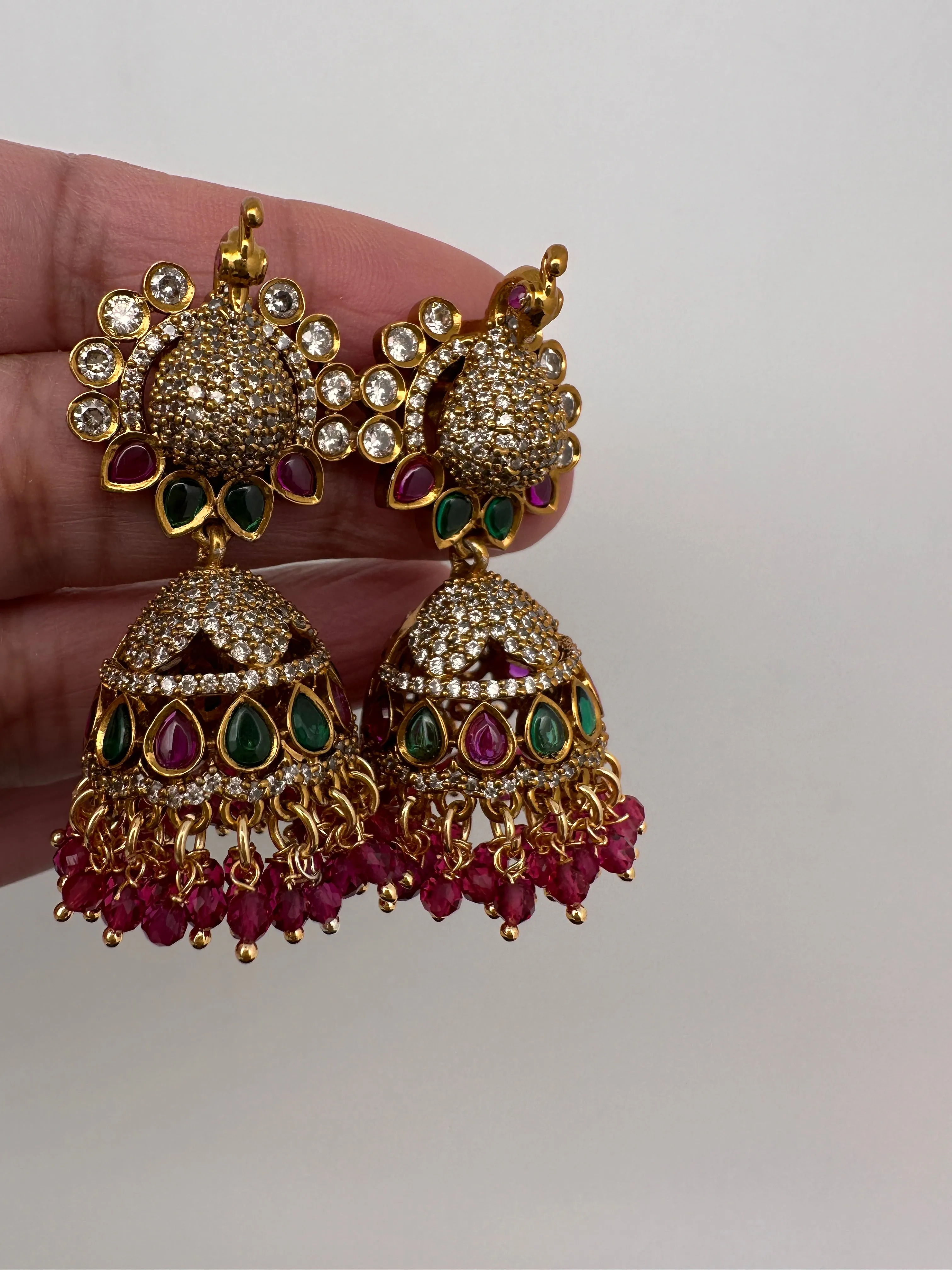 Moissanite AD Peacock Beads Jhumkas