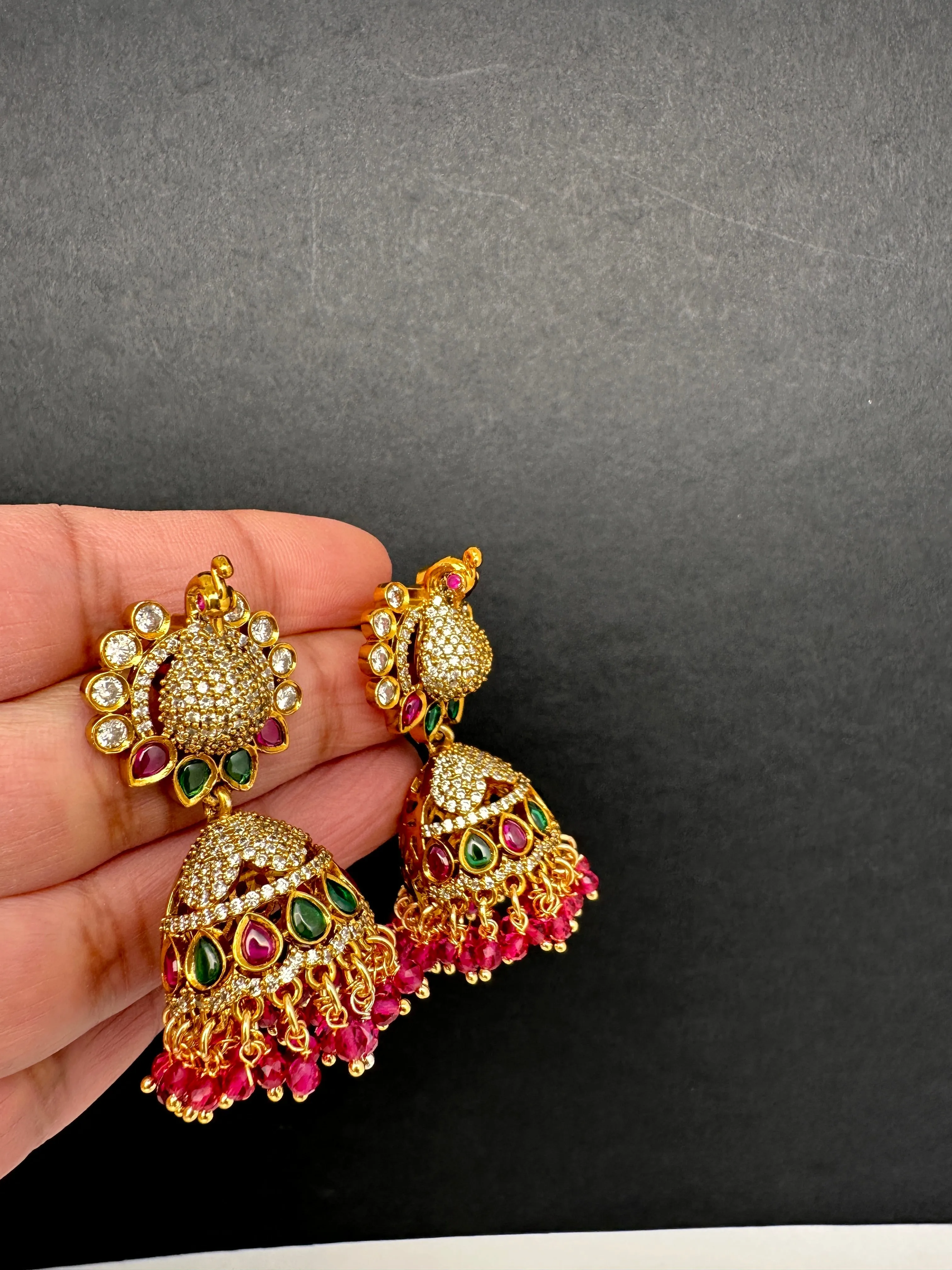 Moissanite AD Peacock Beads Jhumkas