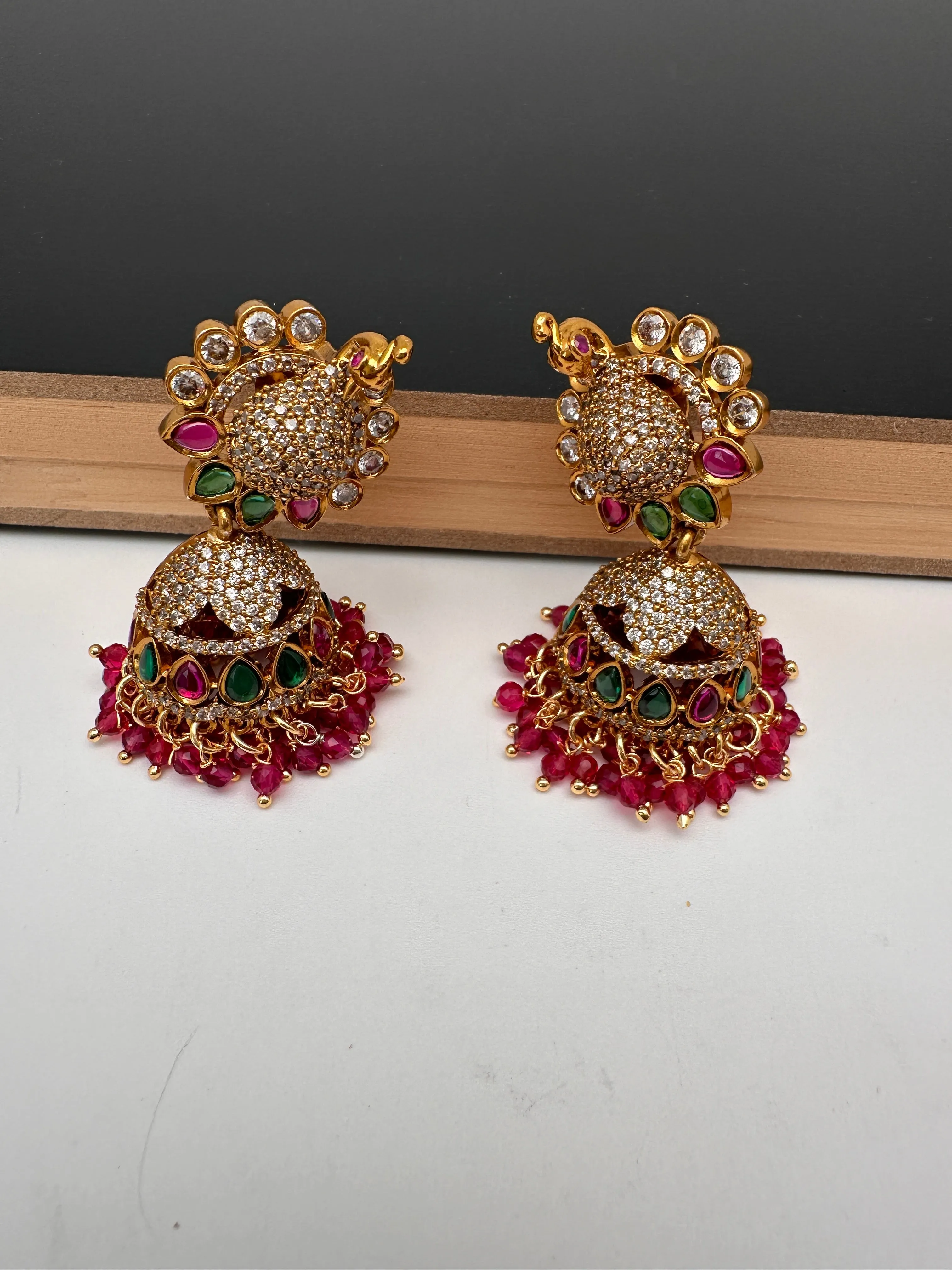 Moissanite AD Peacock Beads Jhumkas