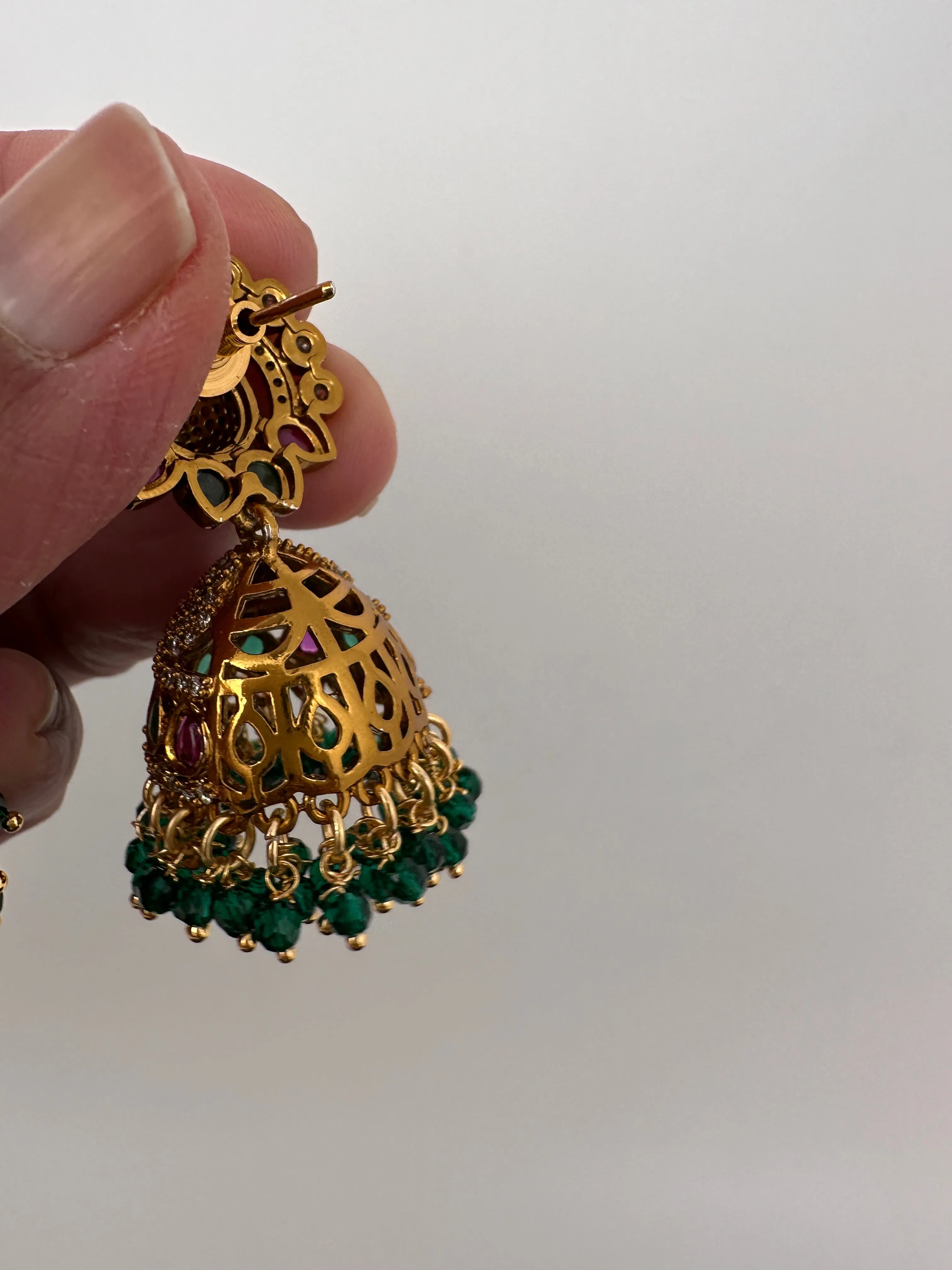 Moissanite AD Peacock Beads Jhumkas