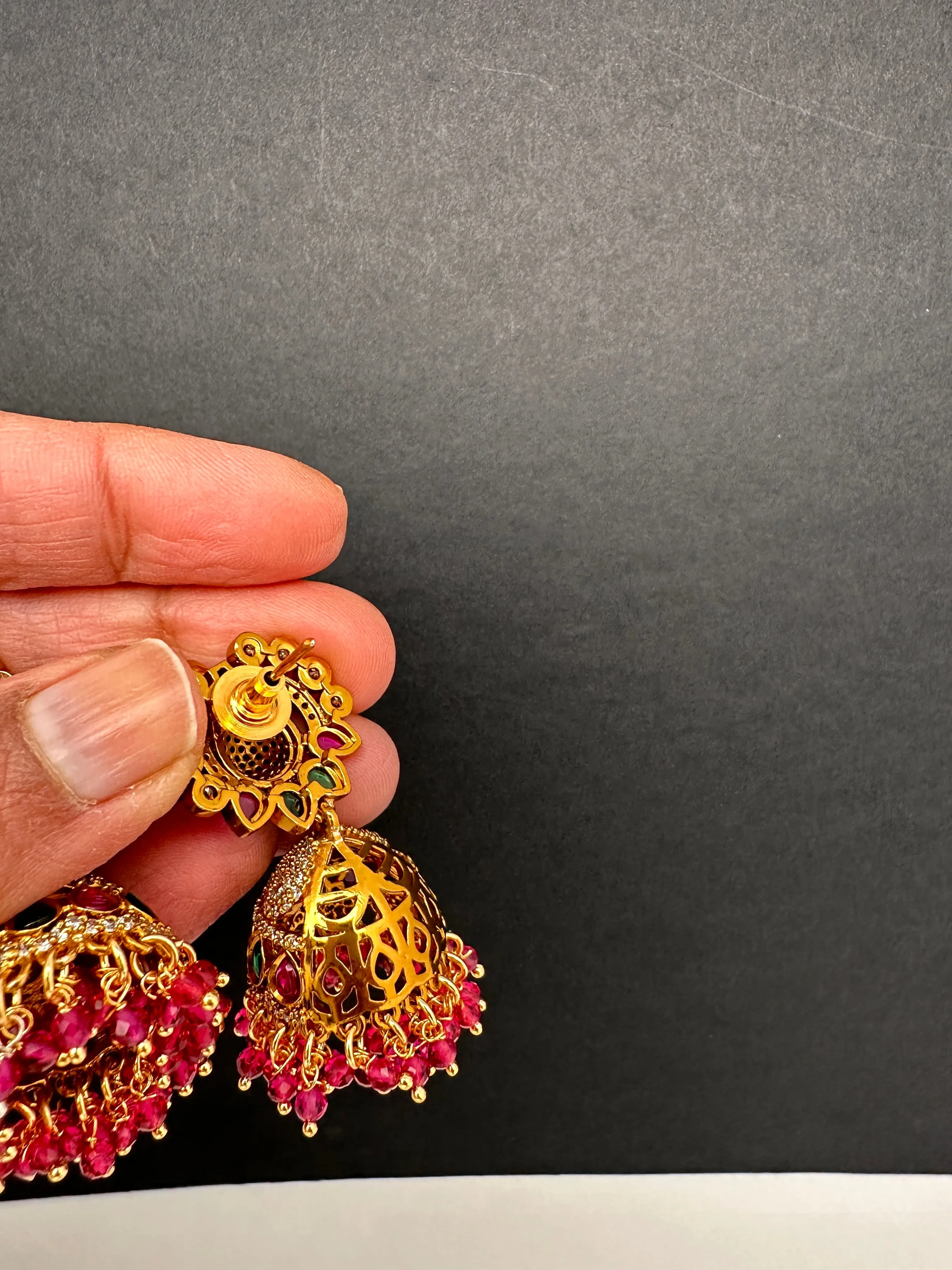 Moissanite AD Peacock Beads Jhumkas