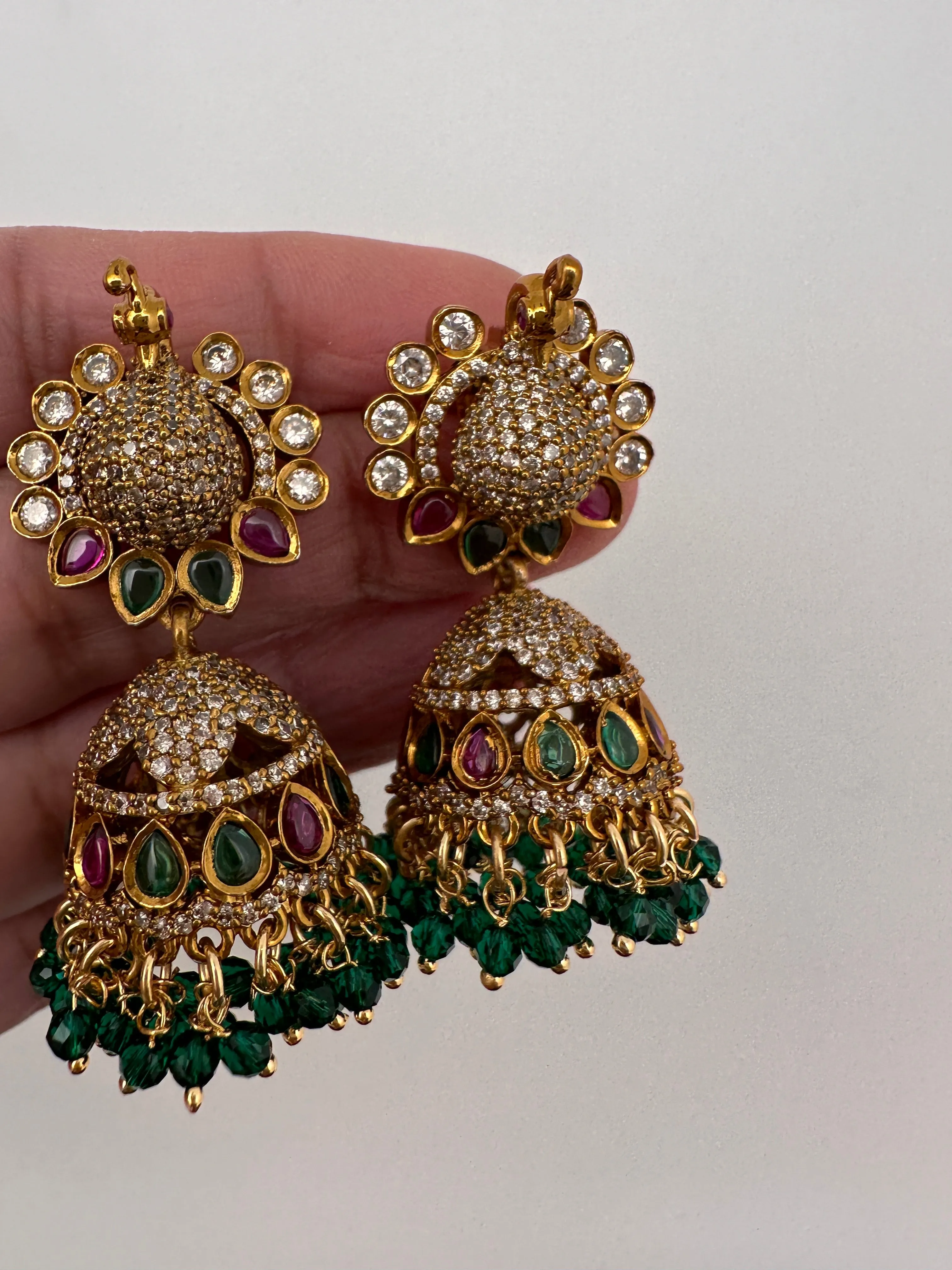 Moissanite AD Peacock Beads Jhumkas