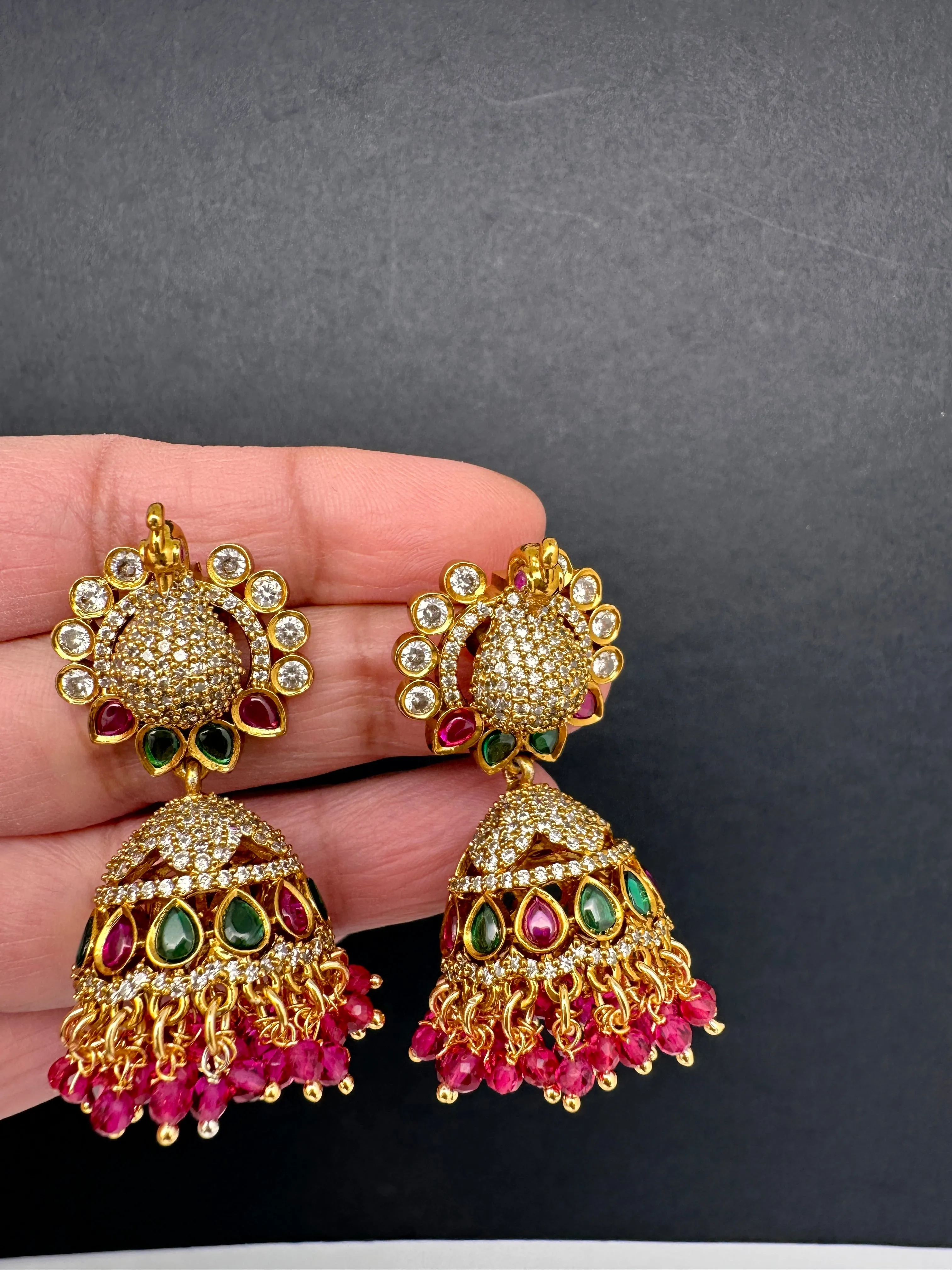 Moissanite AD Peacock Beads Jhumkas