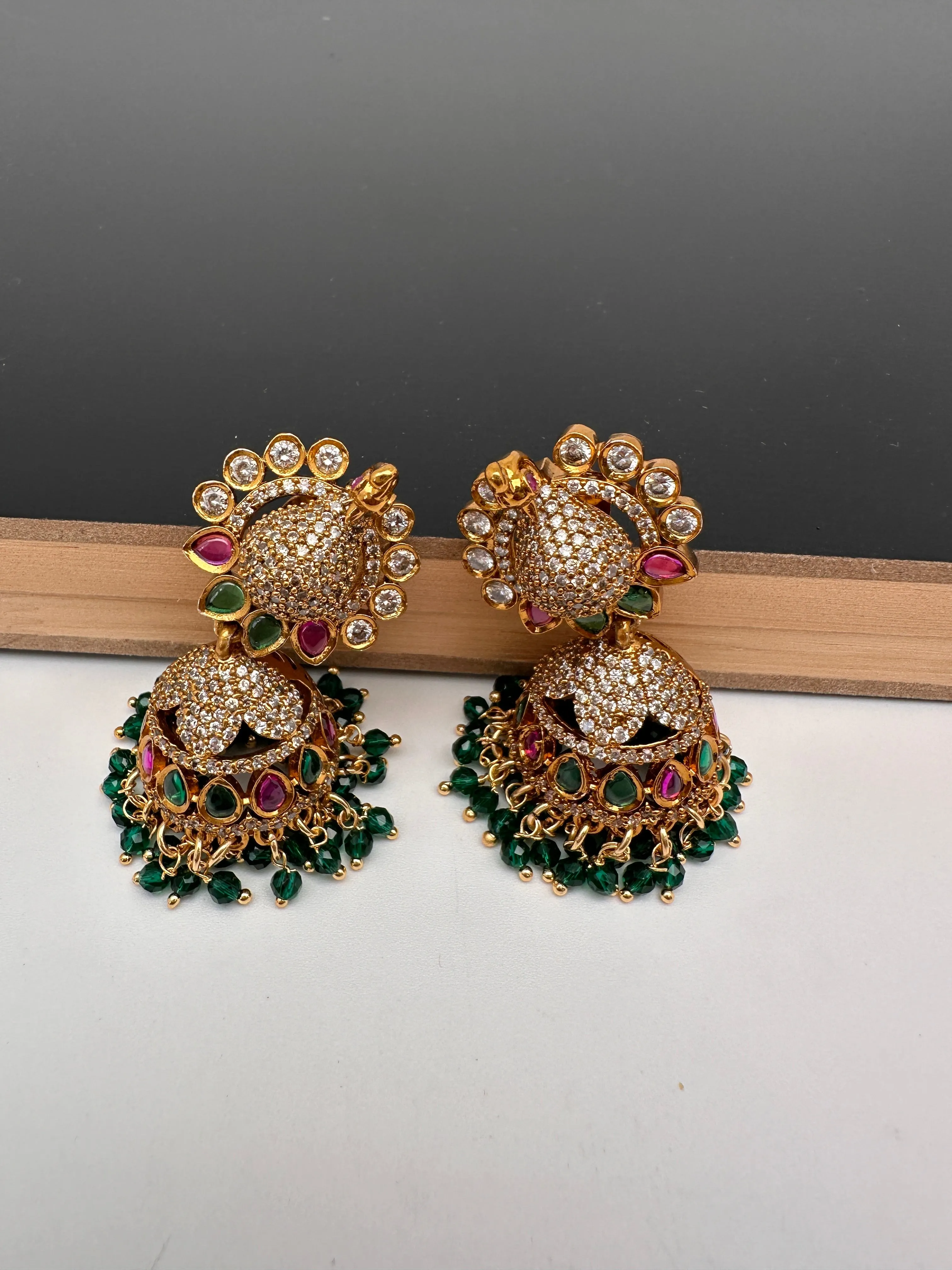 Moissanite AD Peacock Beads Jhumkas