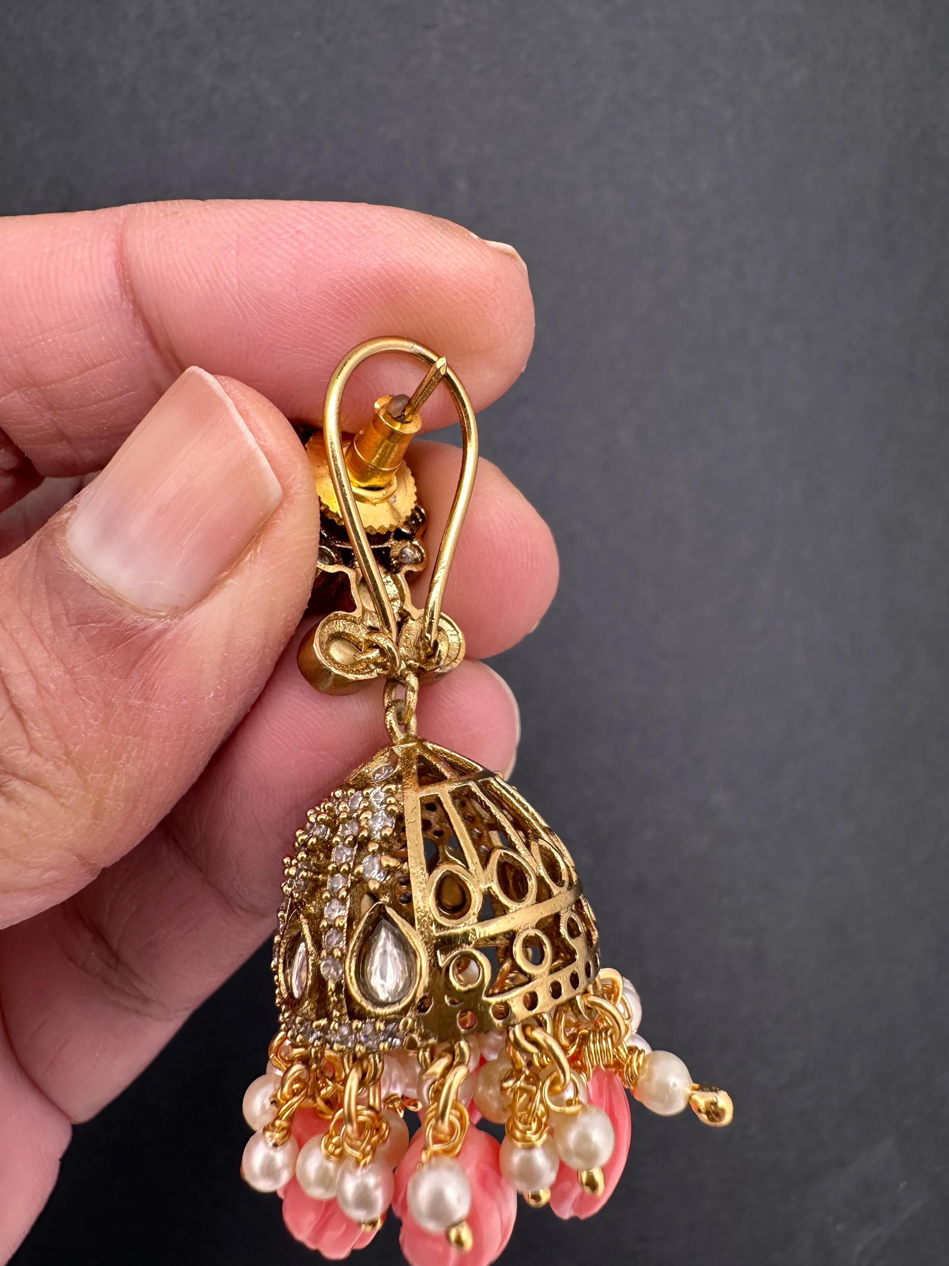 Moissanite AD Tulip Beads Jhumkas