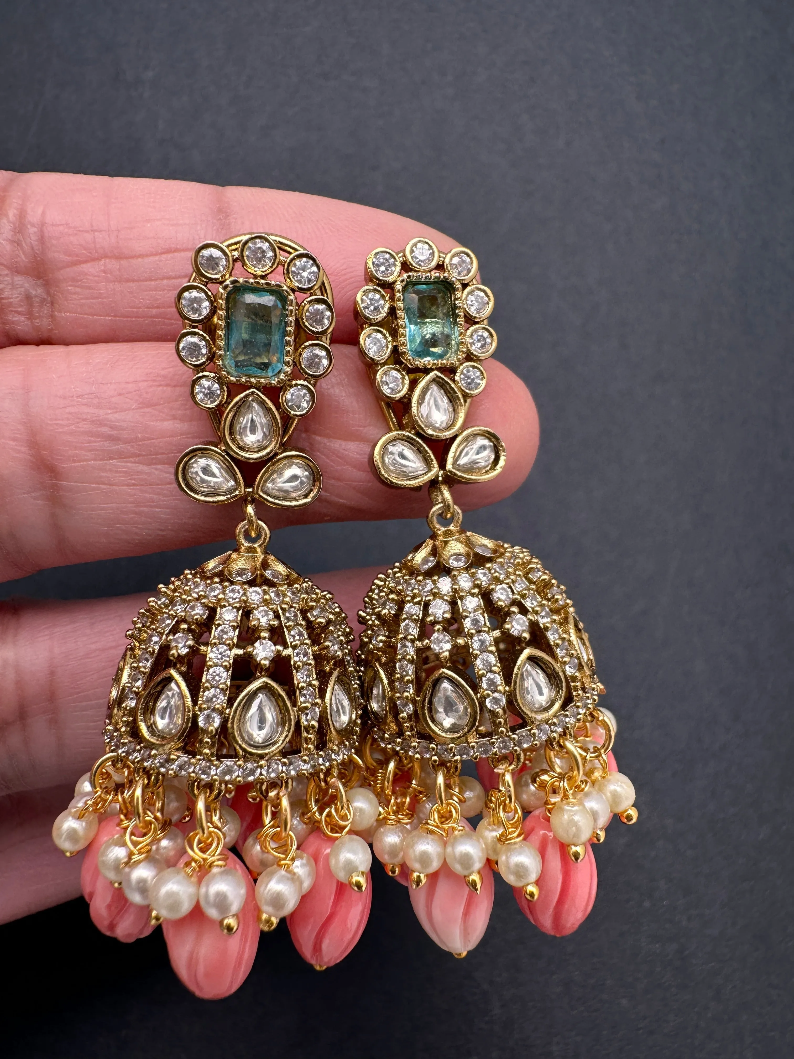 Moissanite AD Tulip Beads Jhumkas