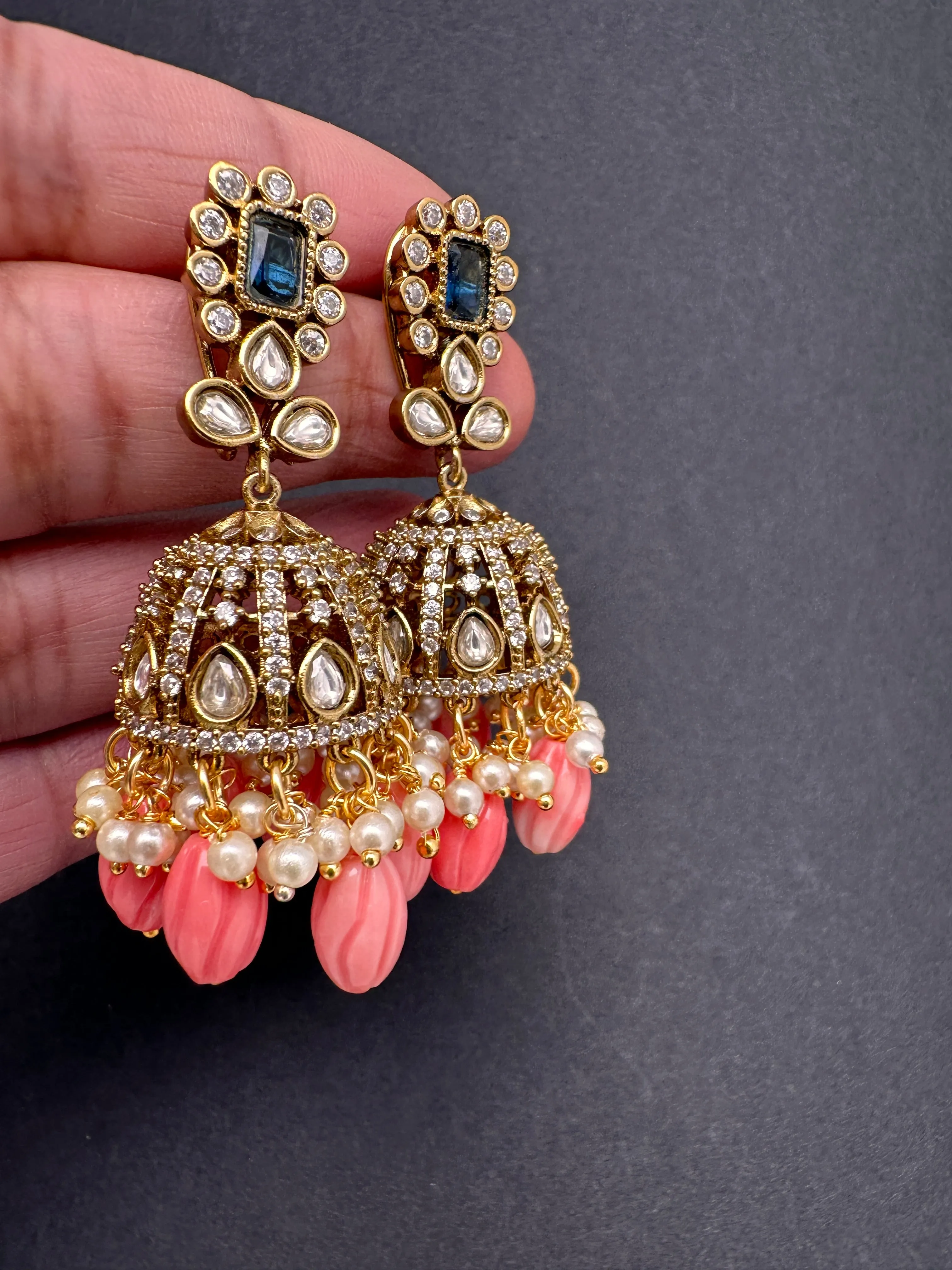 Moissanite AD Tulip Beads Jhumkas