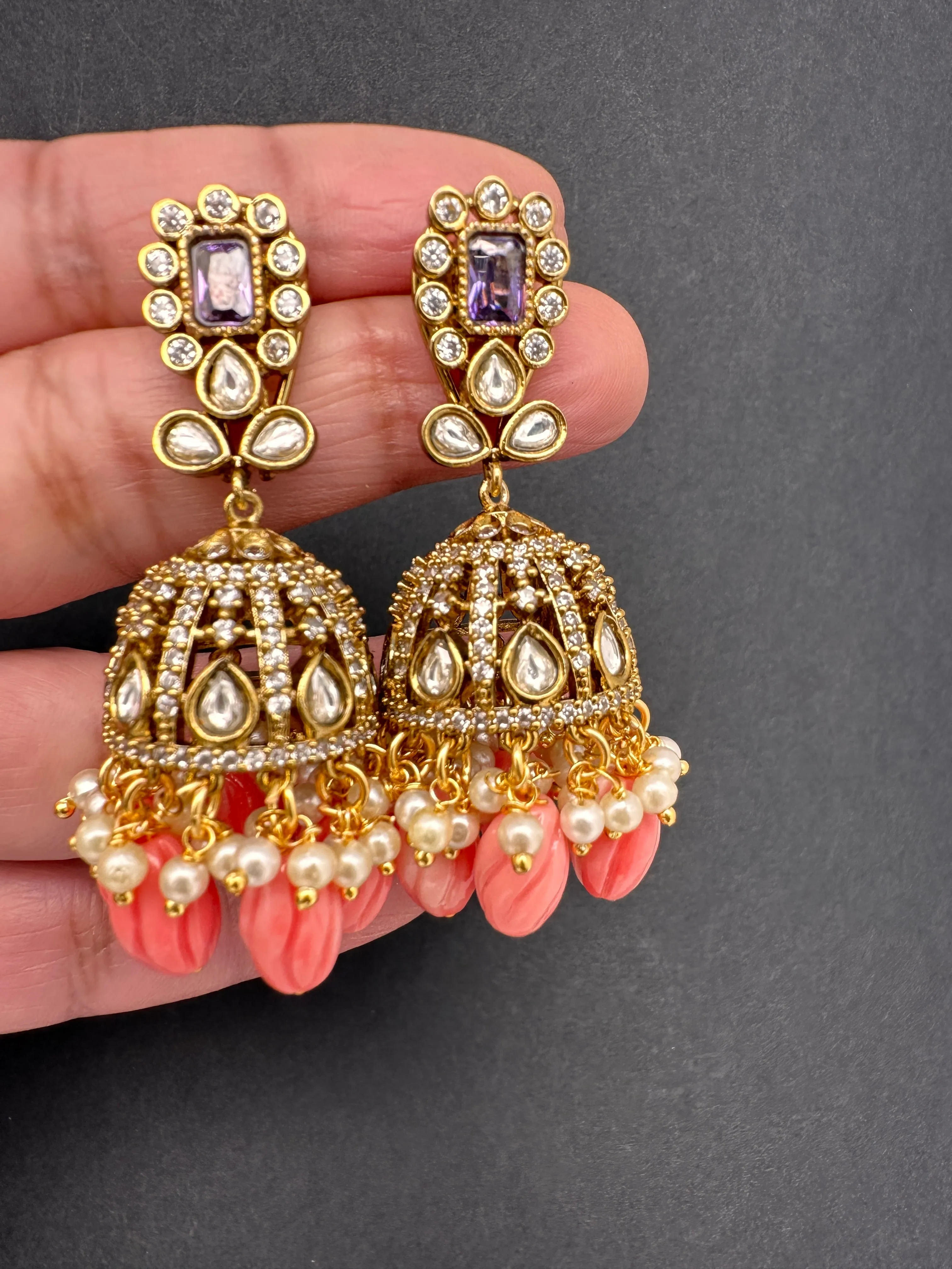Moissanite AD Tulip Beads Jhumkas