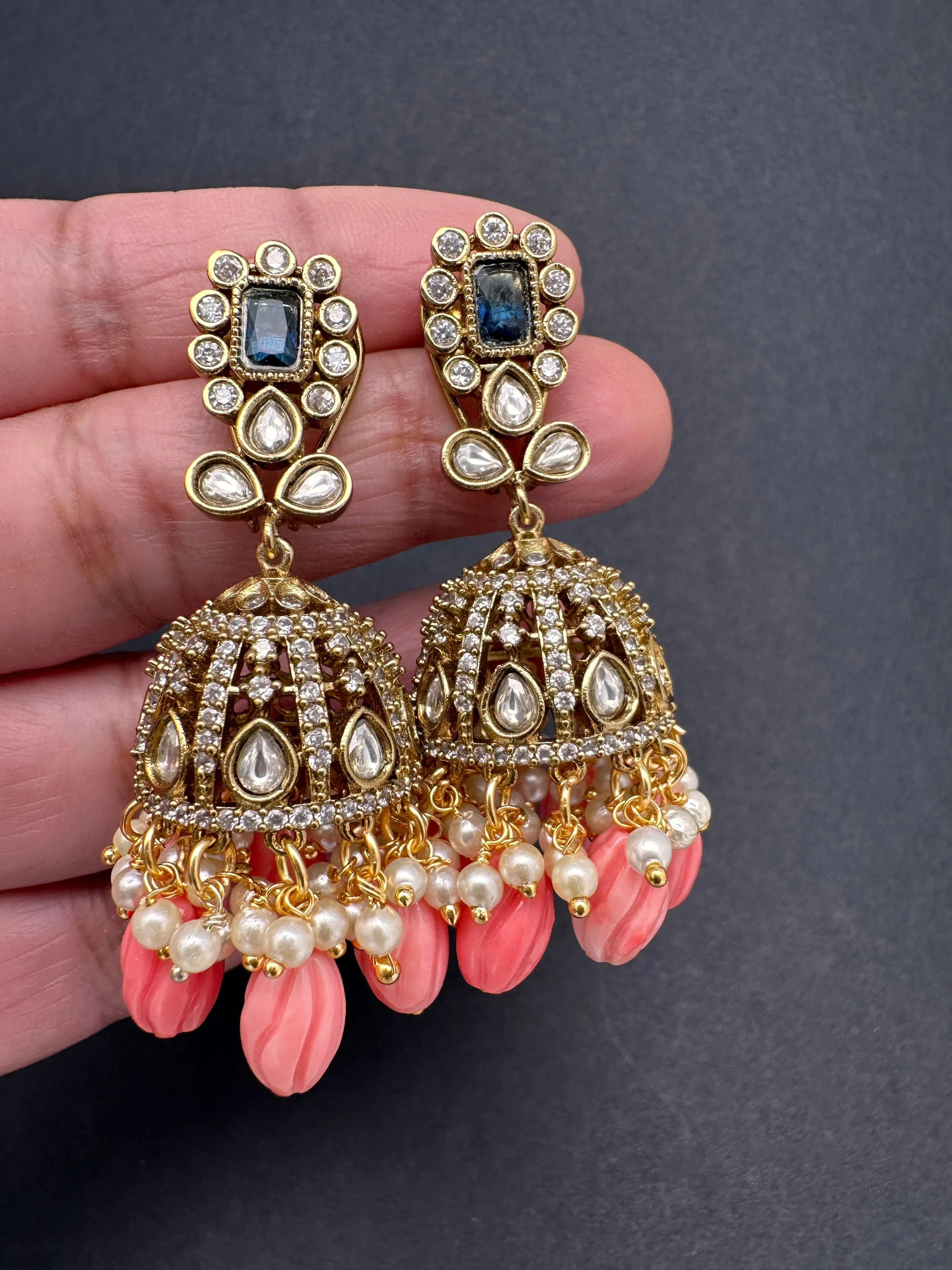 Moissanite AD Tulip Beads Jhumkas