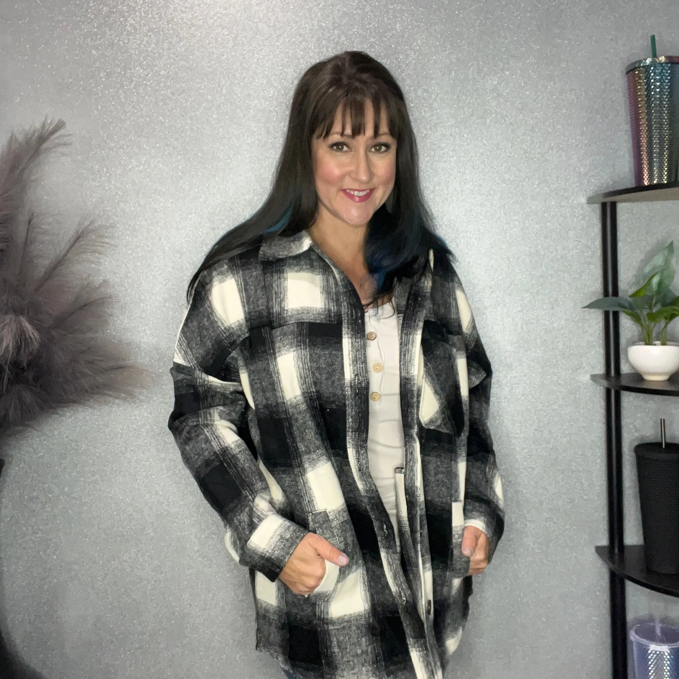 Oversized Plaid Shacket w/Pockets