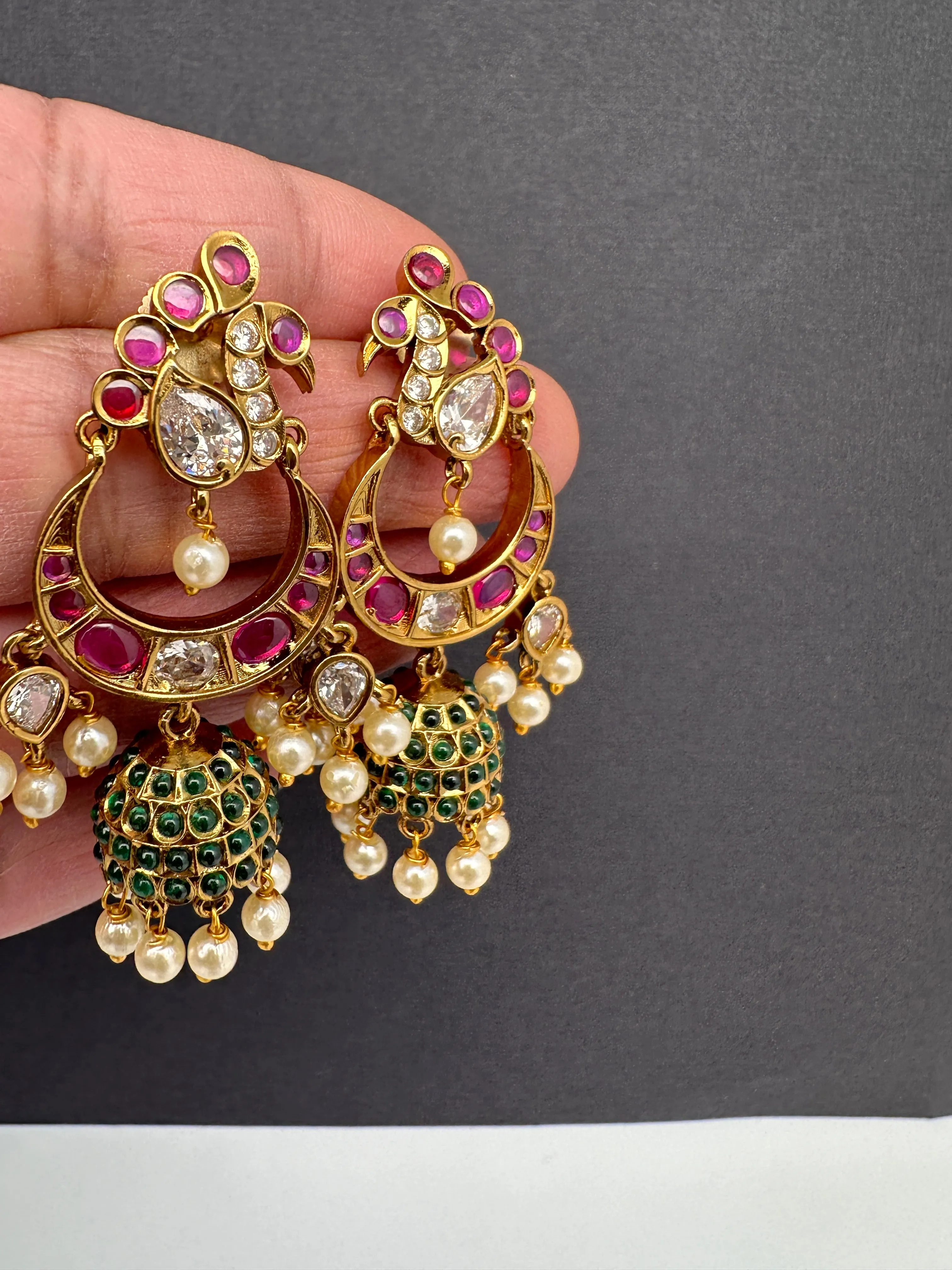 Peacock CZ Matte Jhumkis
